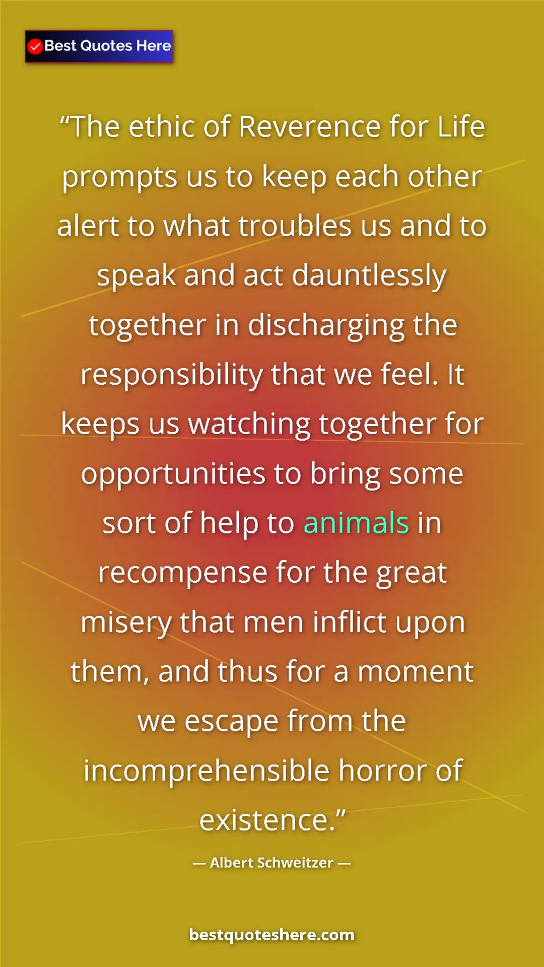 Pinterest quote poster by Albert Schweitzer: "The ethic of Reverence for Life prompts us to keep each..."