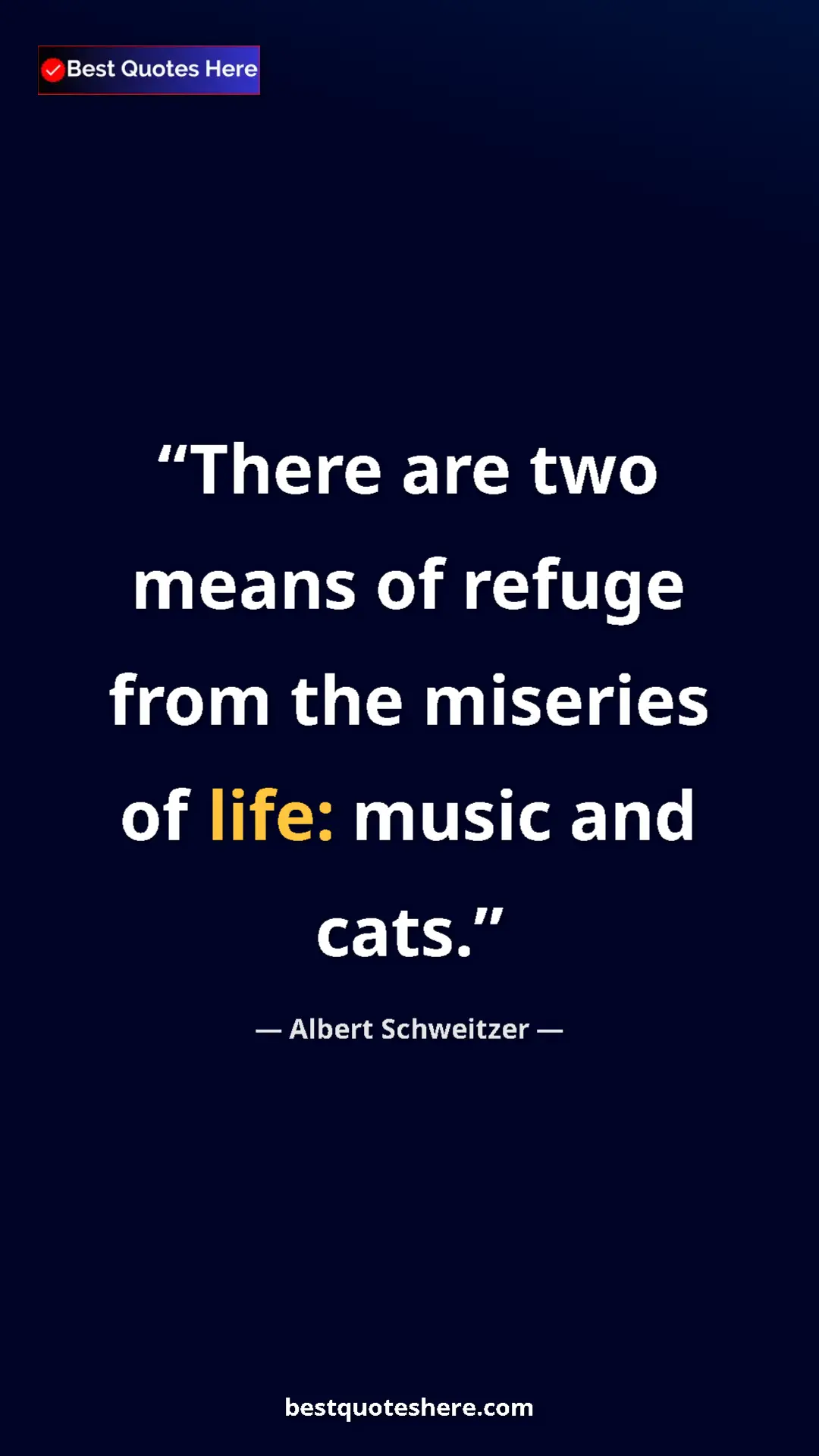 Albert Schweitzer Quote Card: "There are two means of refuge from the miseries of life:..." Pinterest quote poster by Albert Schweitzer: "There are two means of refuge from the miseries of life:..."