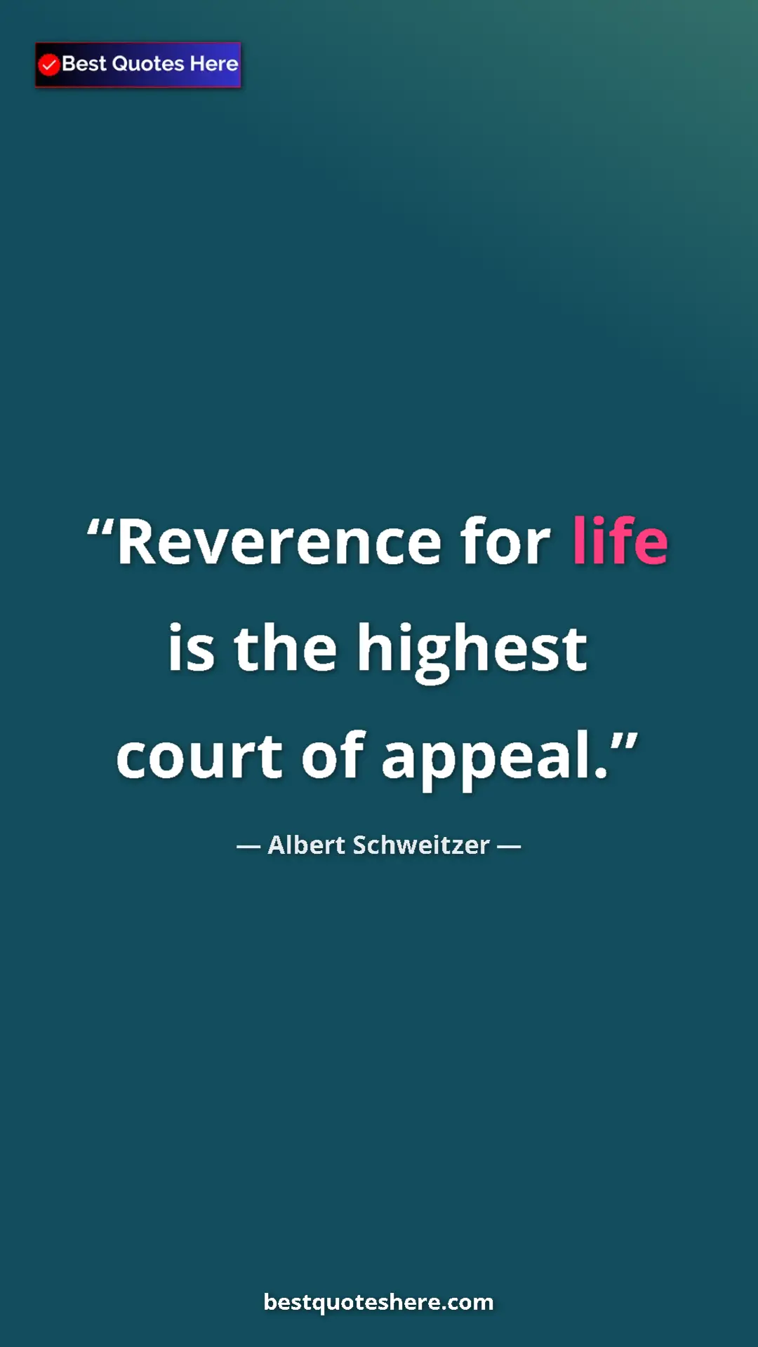 Pinterest quote poster by Albert Schweitzer: "Reverence for life is the highest court of appeal."