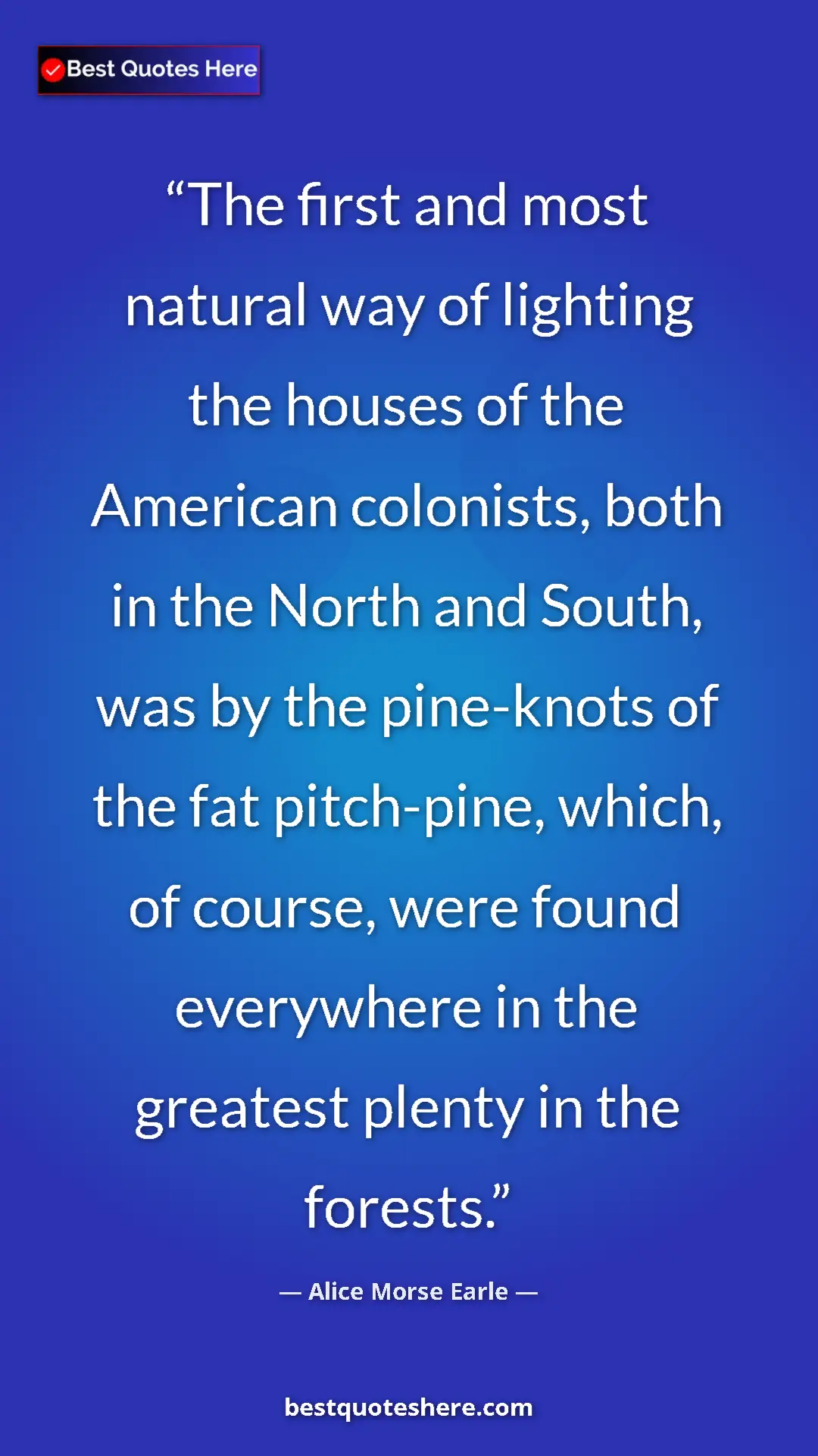 Pinterest quote poster by Alice Morse Earle: "The first and most natural way of lighting the houses of..."