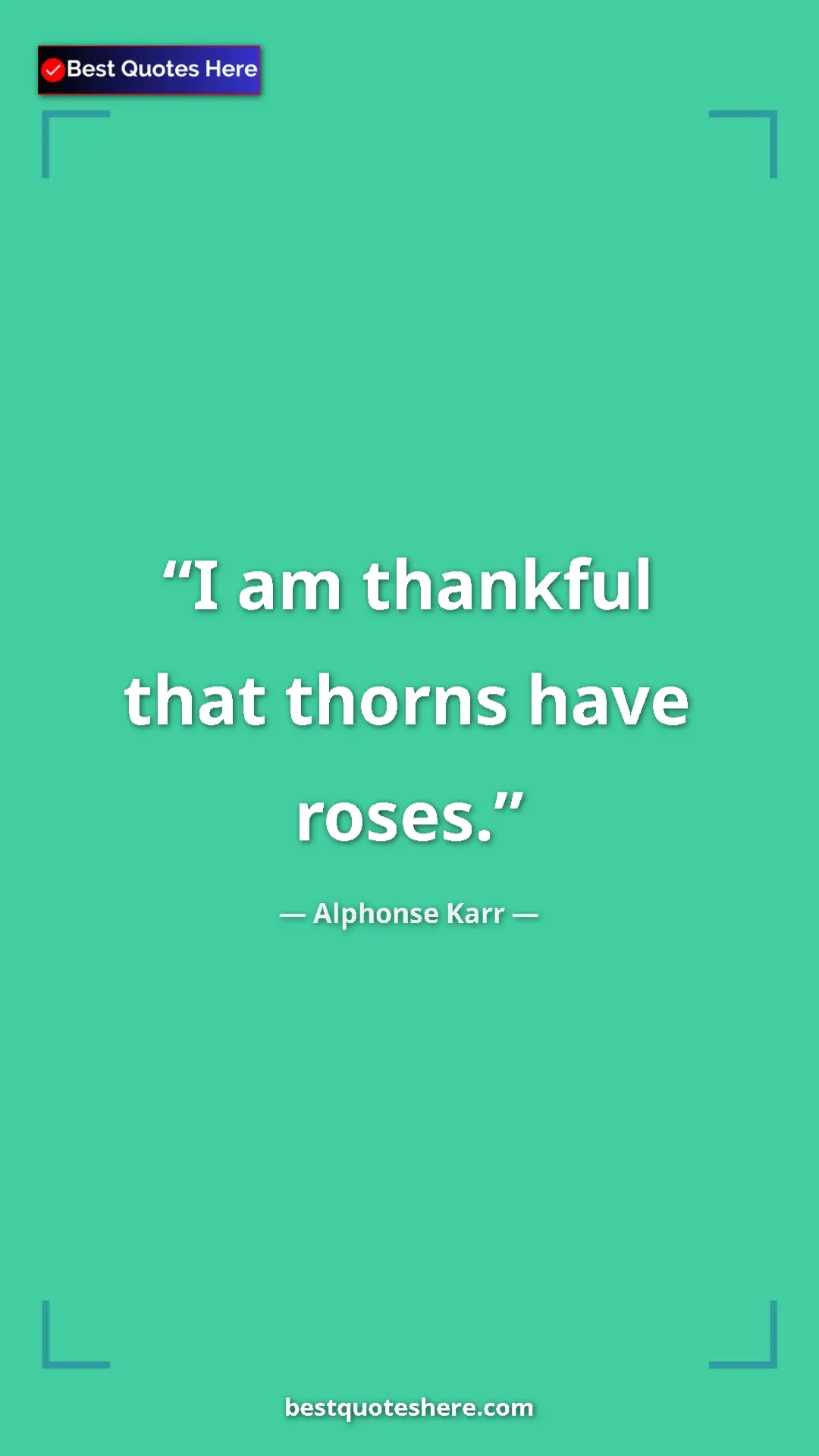Pinterest quote poster by Alphonse Karr: "I am thankful that thorns have roses."