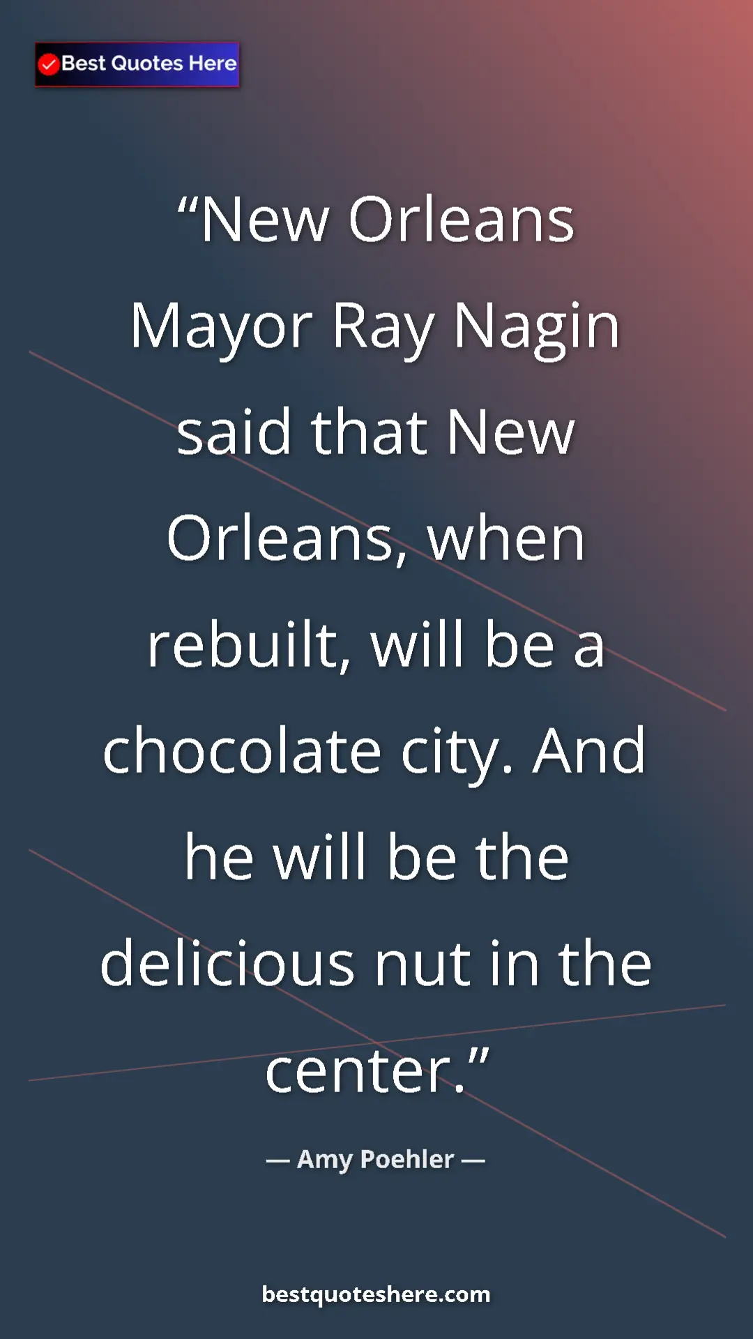 Amy Poehler Quote Card: "New Orleans Mayor Ray Nagin said that New Orleans, when..." Pinterest quote poster by Amy Poehler: "New Orleans Mayor Ray Nagin said that New Orleans, when..."
