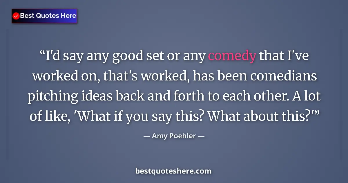 Quote by Amy Poehler: I'd say any good set or any comedy that I've worked on, that's worked, has been comedians pitching i...