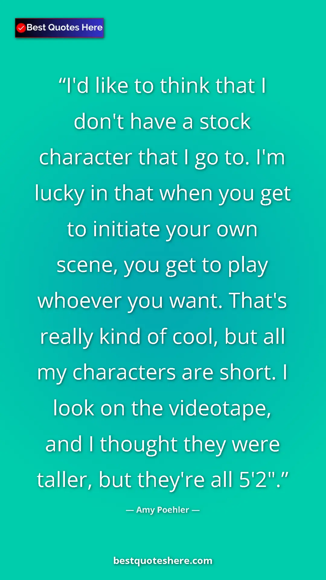 Amy Poehler Quote Card: "I'd like to think that I don't have a stock character that..." Pinterest quote poster by Amy Poehler: "I'd like to think that I don't have a stock character that..."