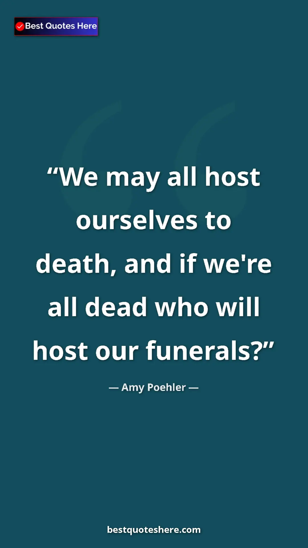 Pinterest quote poster by Amy Poehler: "We may all host ourselves to death, and if we're all dead..."