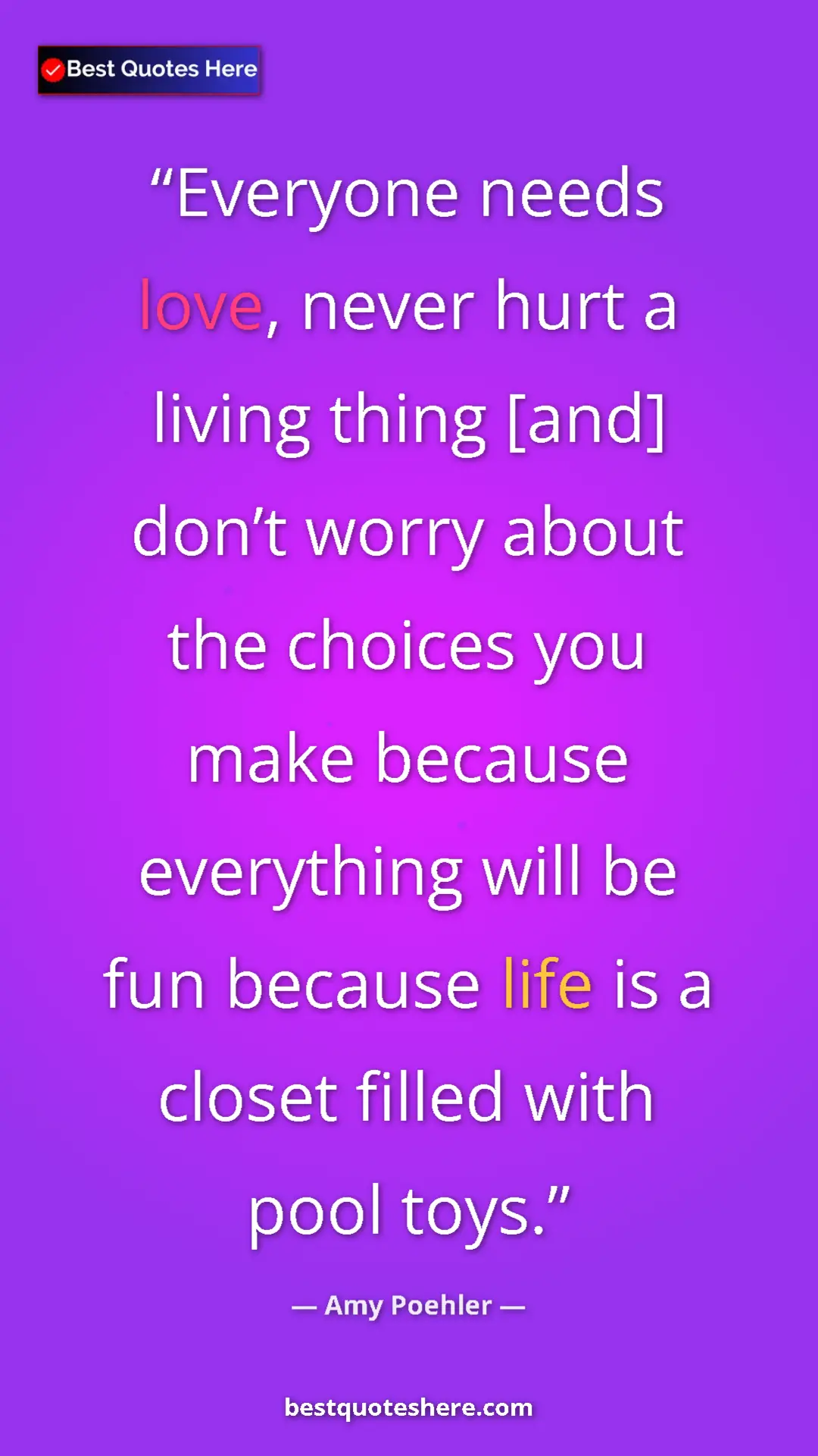 Pinterest quote poster by Amy Poehler: "Everyone needs love, never hurt a living thing [and] don’t..."