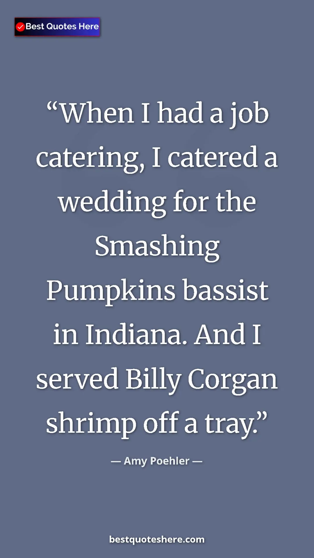 Amy Poehler Quote Card: "When I had a job catering, I catered a wedding for the..." Pinterest quote poster by Amy Poehler: "When I had a job catering, I catered a wedding for the..."