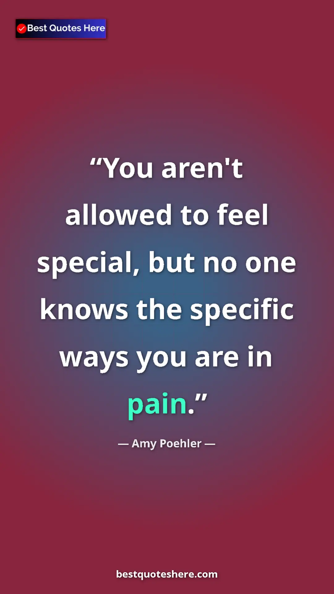 Amy Poehler Quote Card: "You aren't allowed to feel special, but no one knows the..." Pinterest quote poster by Amy Poehler: "You aren't allowed to feel special, but no one knows the..."