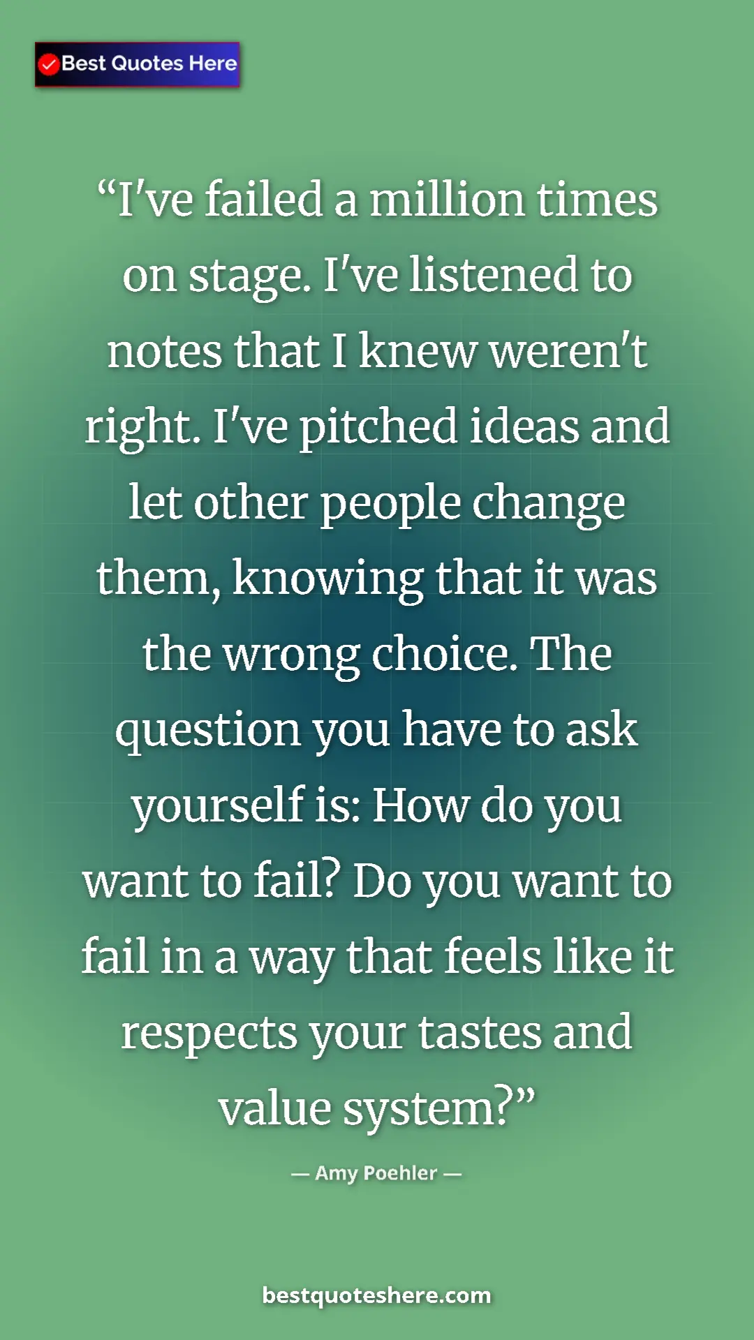 Amy Poehler Quote Card: "I've failed a million times on stage. I've listened to..." Pinterest quote poster by Amy Poehler: "I've failed a million times on stage. I've listened to..."
