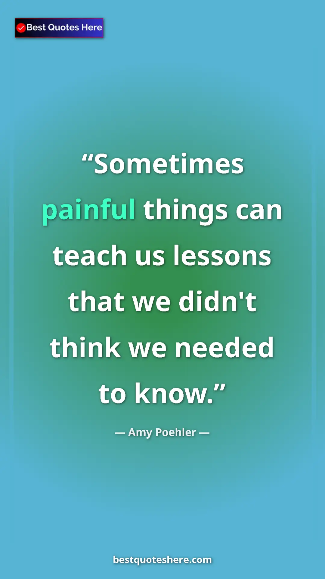 Amy Poehler Quote Card: "Sometimes painful things can teach us lessons that we..." Pinterest quote poster by Amy Poehler: "Sometimes painful things can teach us lessons that we..."
