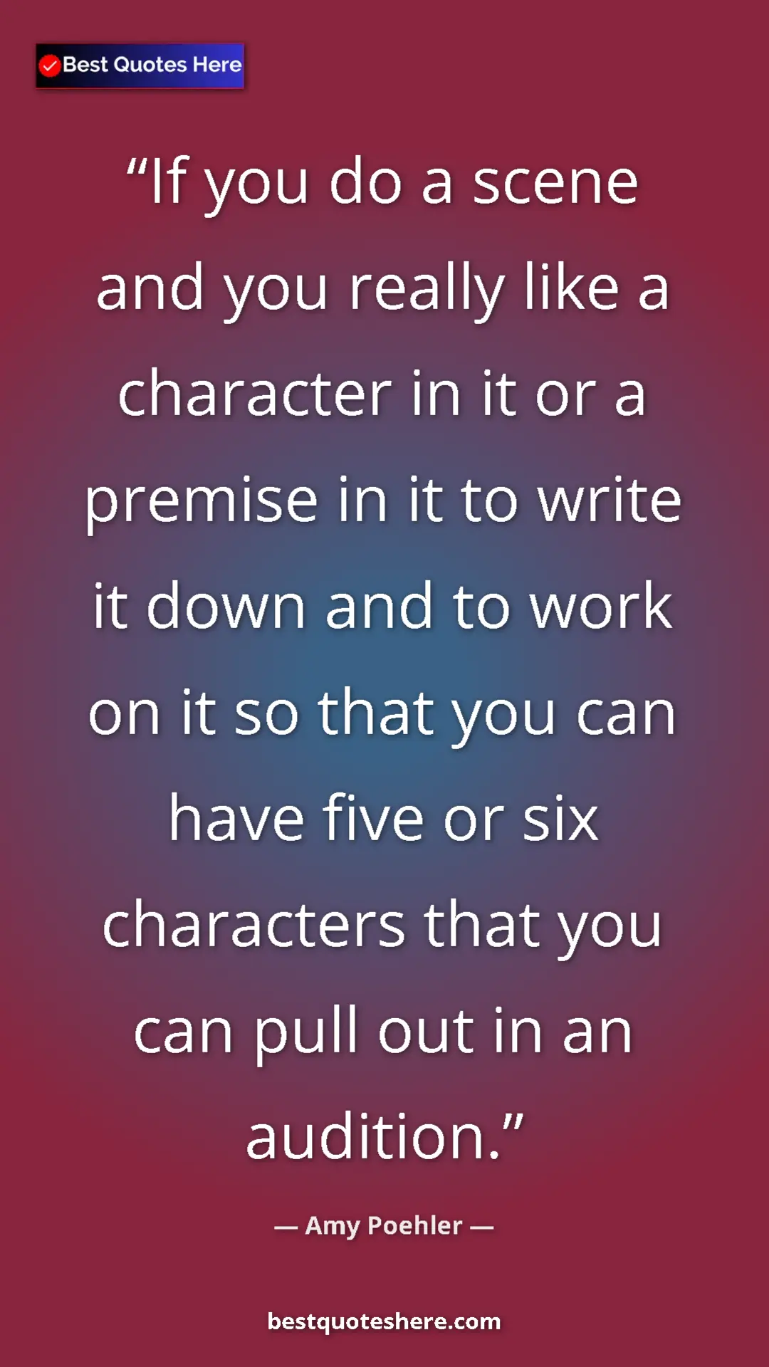Amy Poehler Quote Card: "If you do a scene and you really like a character in it or..." Pinterest quote poster by Amy Poehler: "If you do a scene and you really like a character in it or..."