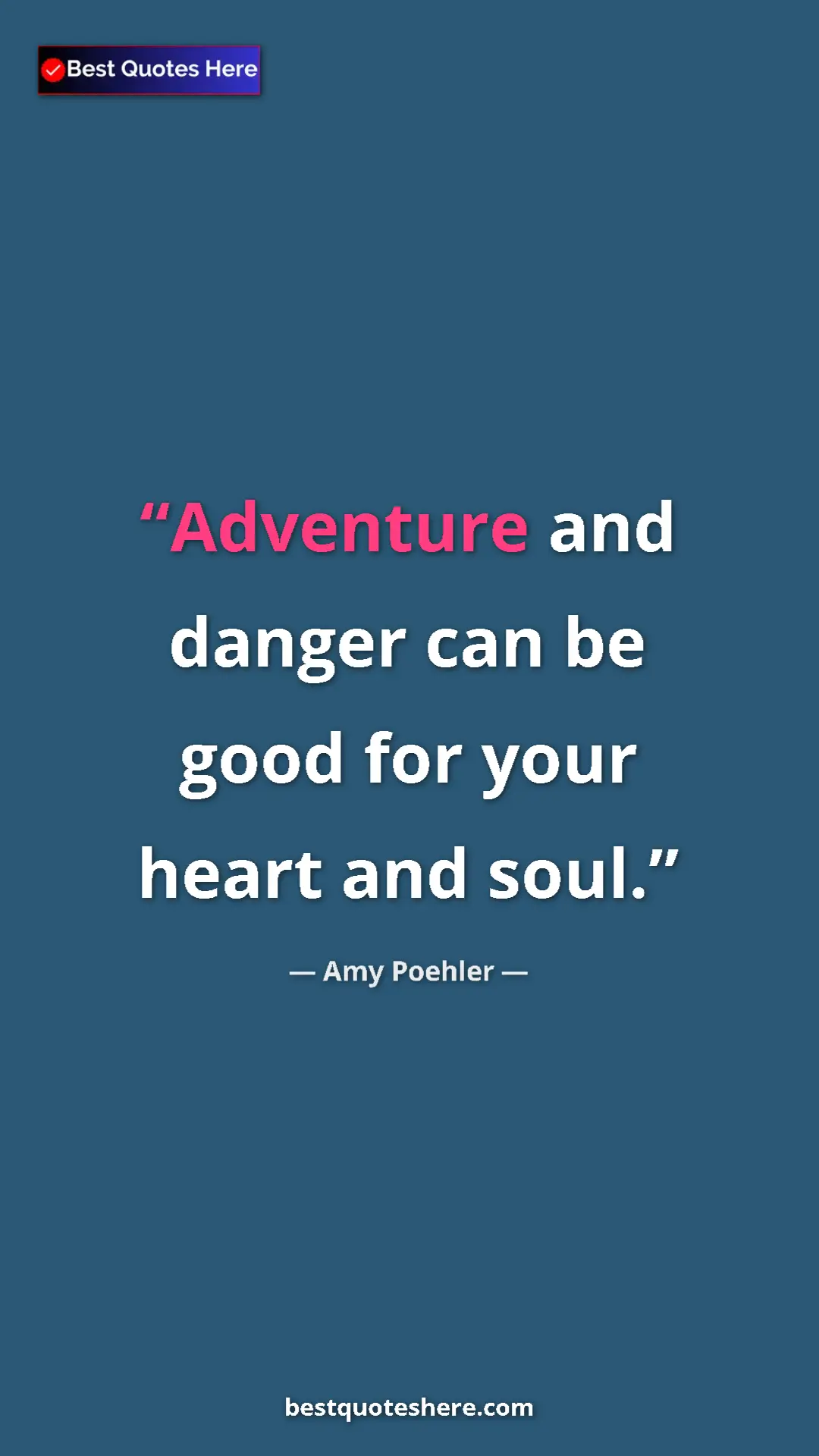 Amy Poehler Quote Card: "Adventure and danger can be good for your heart and soul." Pinterest quote poster by Amy Poehler: "Adventure and danger can be good for your heart and soul."