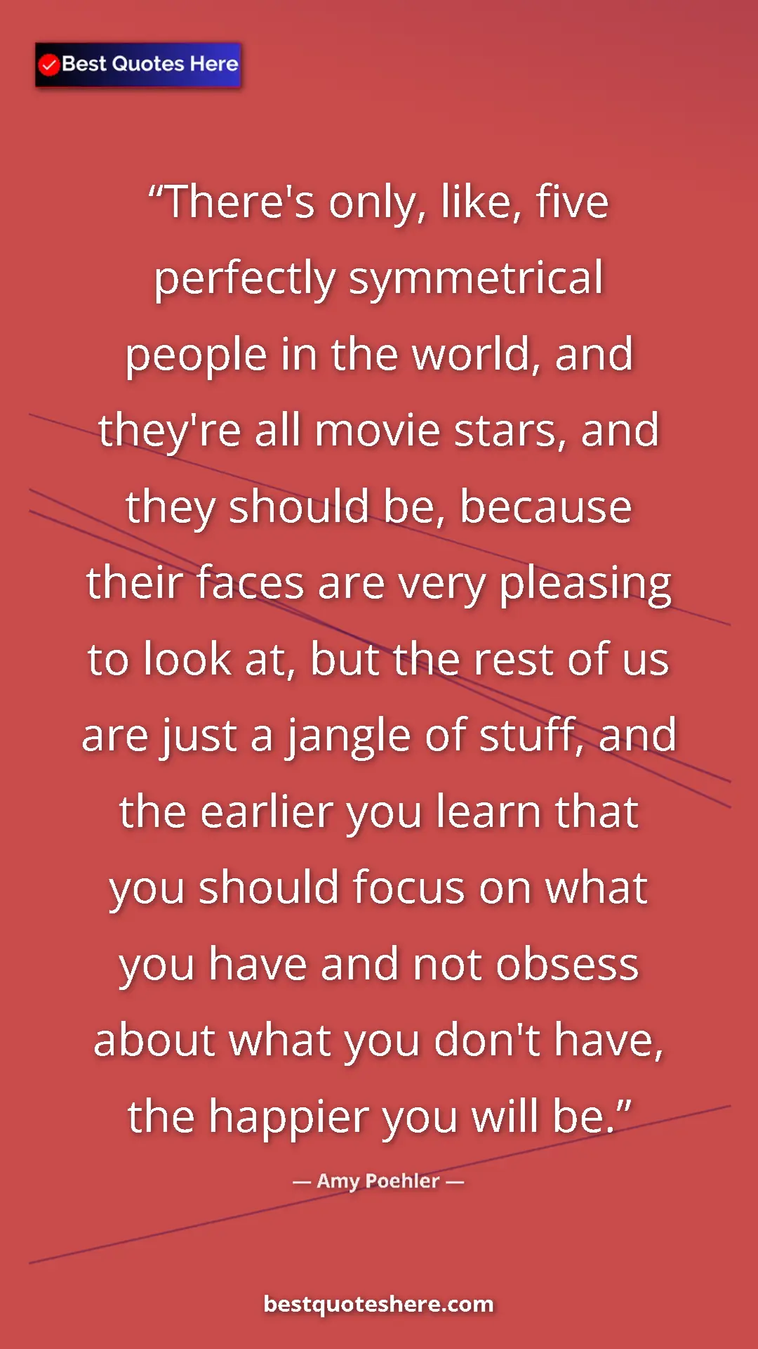 Pinterest quote poster by Amy Poehler: "There's only, like, five perfectly symmetrical people in..."