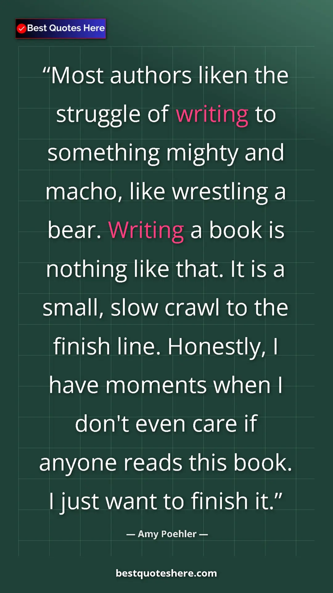 Pinterest quote poster by Amy Poehler: "Most authors liken the struggle of writing to something..."