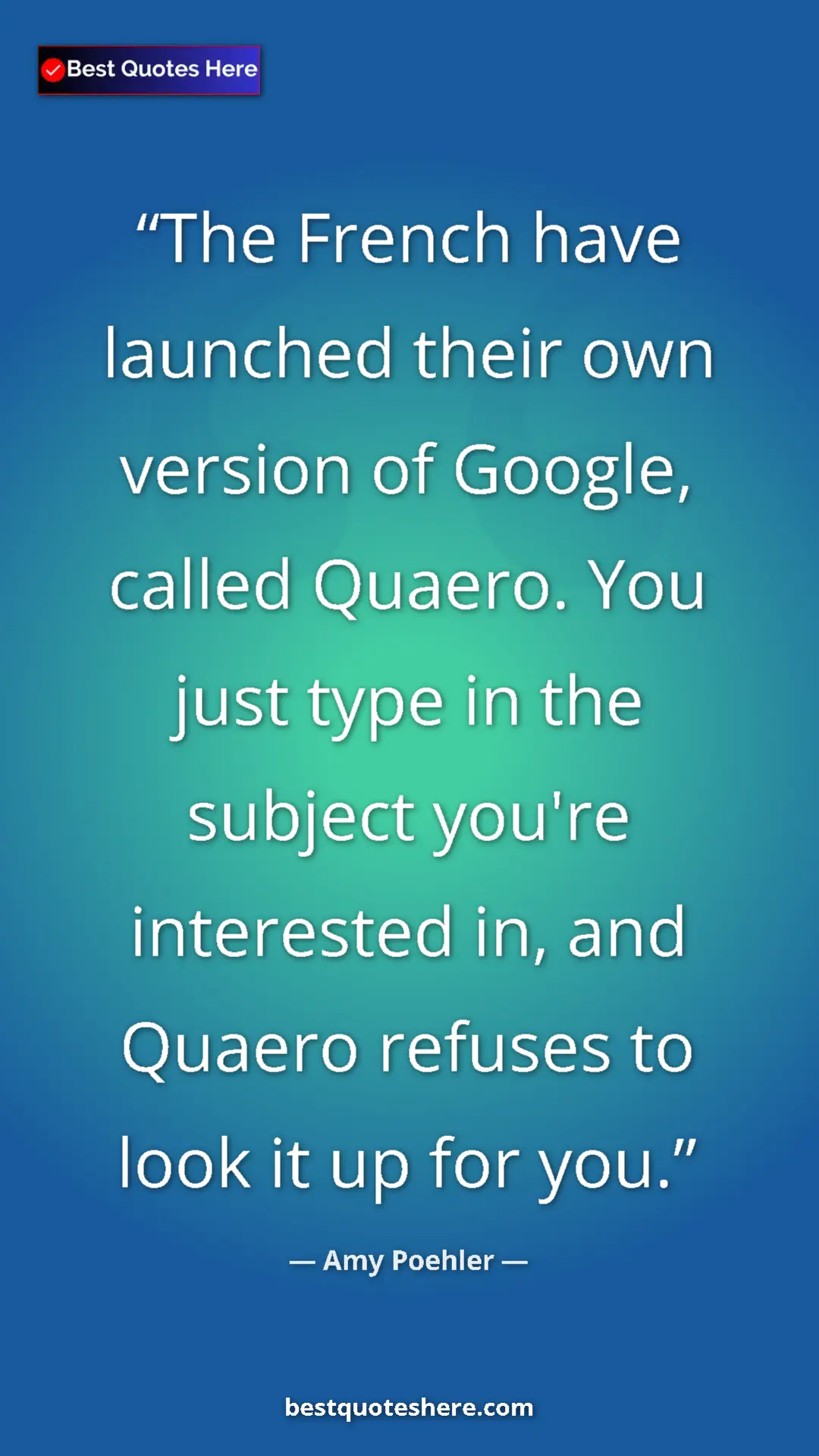 Amy Poehler Quote Card: "The French have launched their own version of Google,..." Pinterest quote poster by Amy Poehler: "The French have launched their own version of Google,..."