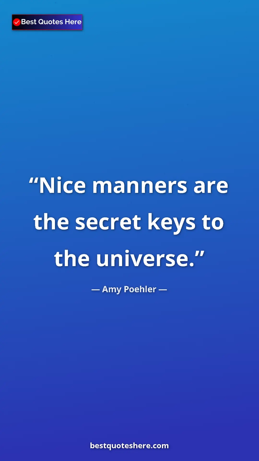Pinterest quote poster by Amy Poehler: "Nice manners are the secret keys to the universe."