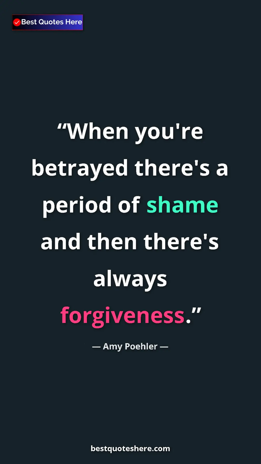 Amy Poehler Quote Card: "When you're betrayed there's a period of shame and then..." Pinterest quote poster by Amy Poehler: "When you're betrayed there's a period of shame and then..."