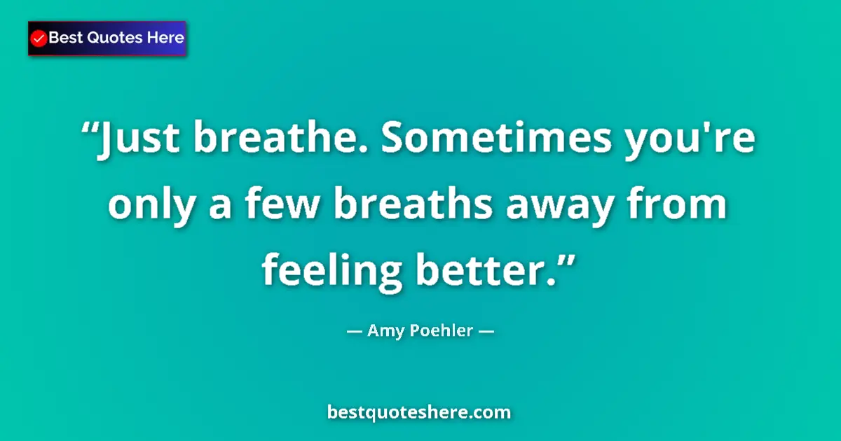 Quote by Amy Poehler: Just breathe. Sometimes you're only a few breaths away from feeling better....