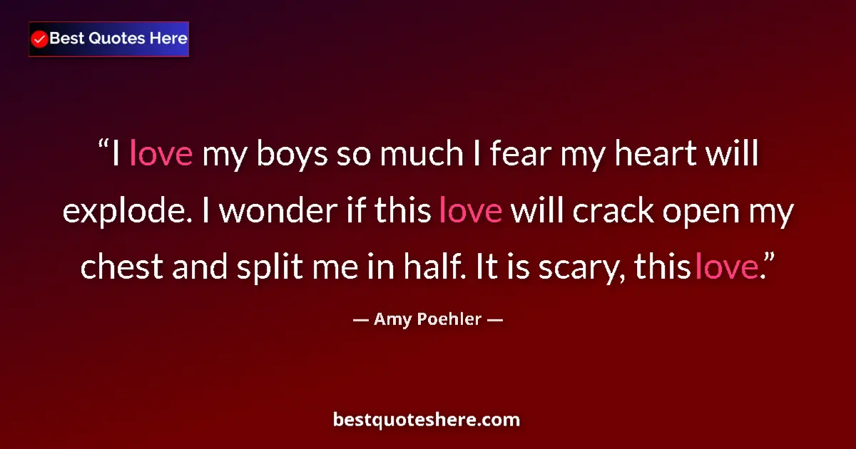 Quote by Amy Poehler: I love my boys so much I fear my heart will explode. I wonder if this love will crack open my chest ...