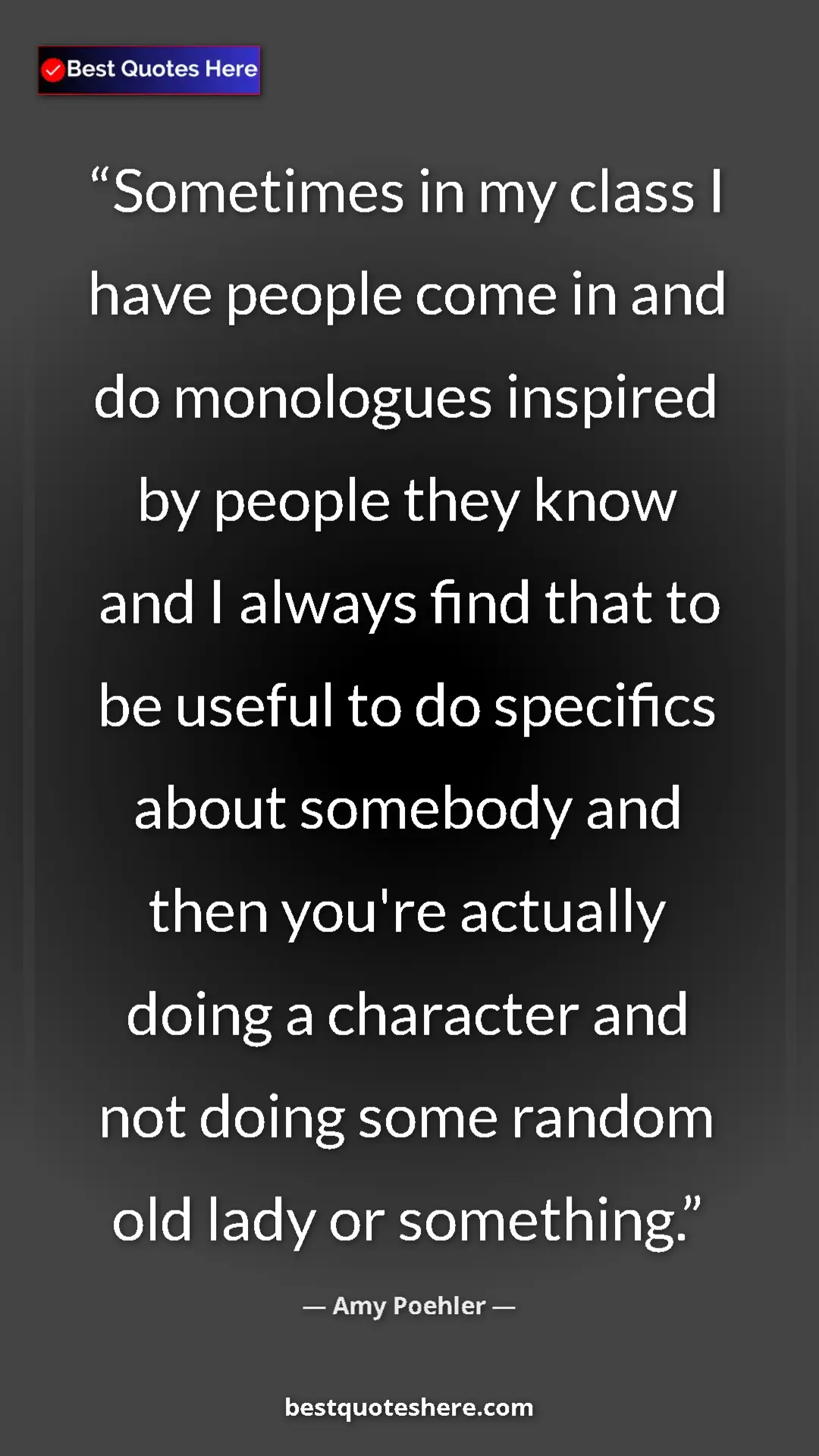 Amy Poehler Quote Card: "Sometimes in my class I have people come in and do..." Pinterest quote poster by Amy Poehler: "Sometimes in my class I have people come in and do..."