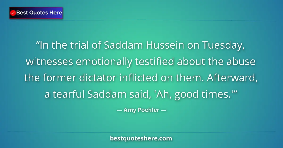 Quote by Amy Poehler: In the trial of Saddam Hussein on Tuesday, witness