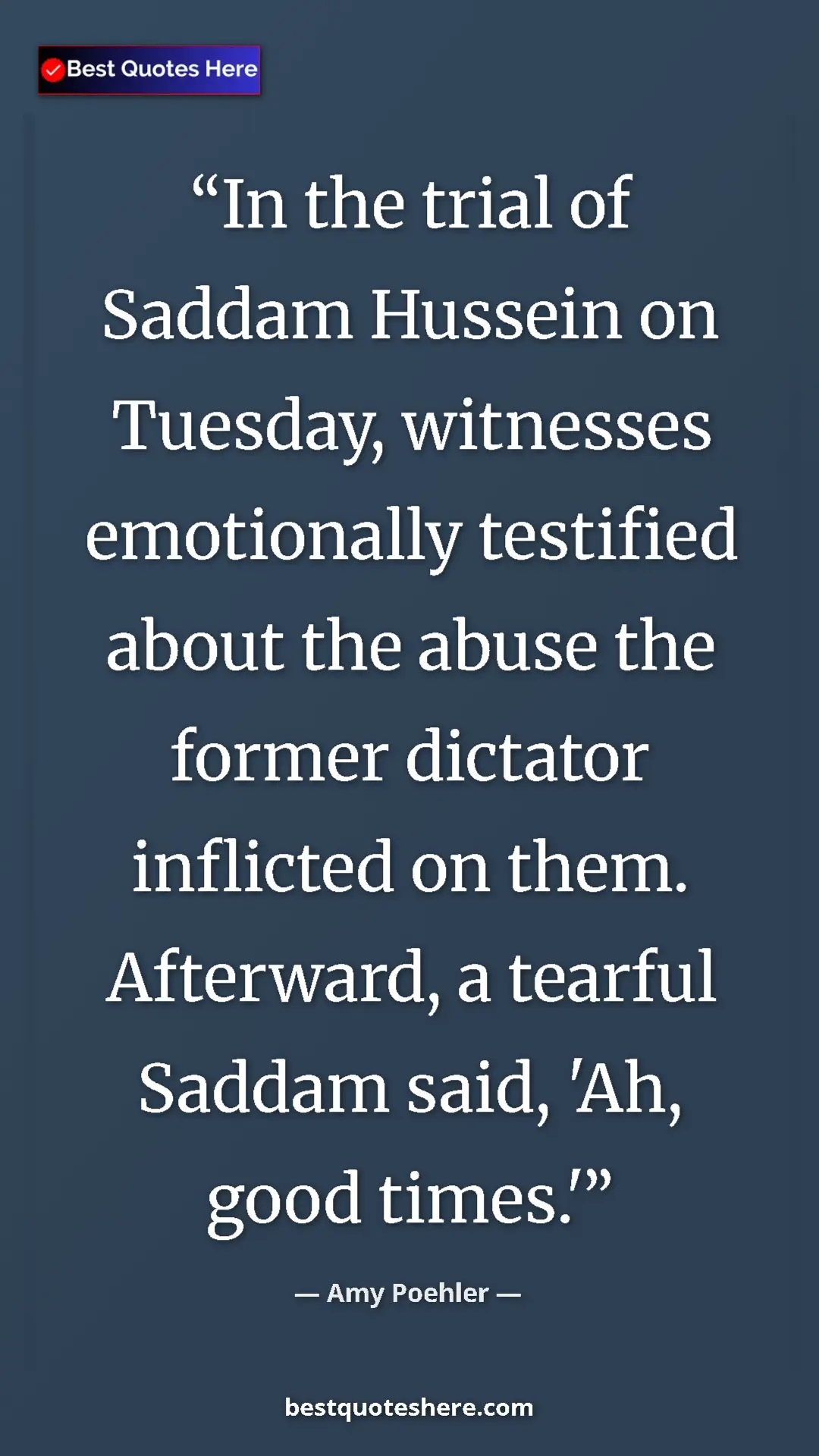 Pinterest quote poster by Amy Poehler: "In the trial of Saddam Hussein on Tuesday, witnesses..."