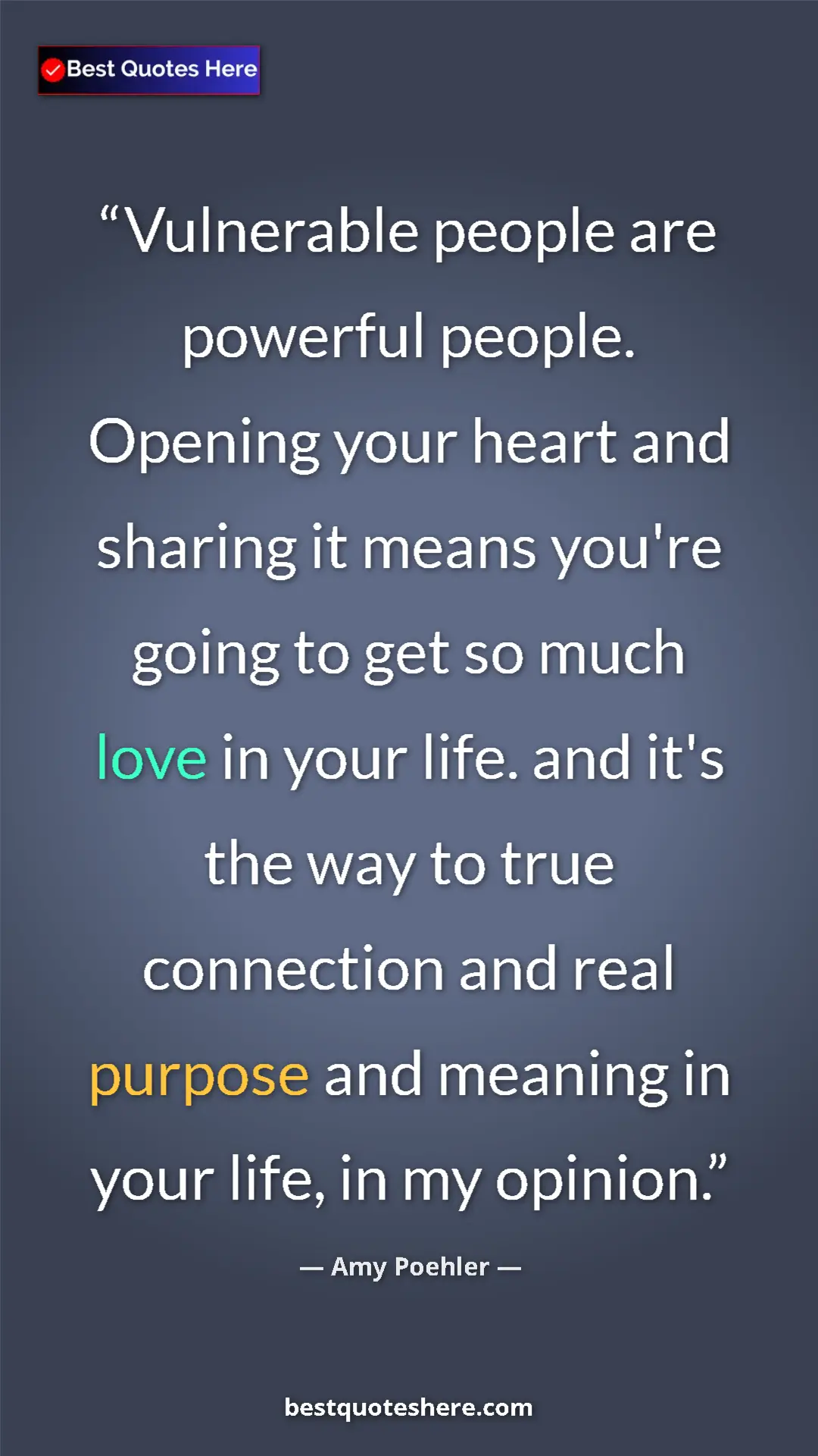 Pinterest quote poster by Amy Poehler: "Vulnerable people are powerful people. Opening your heart..."