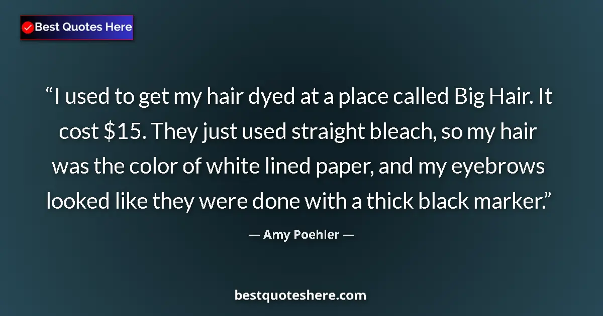 Quote by Amy Poehler: I used to get my hair dyed at a place called Big Hair. It cost $15. They just used straight bleach, ...