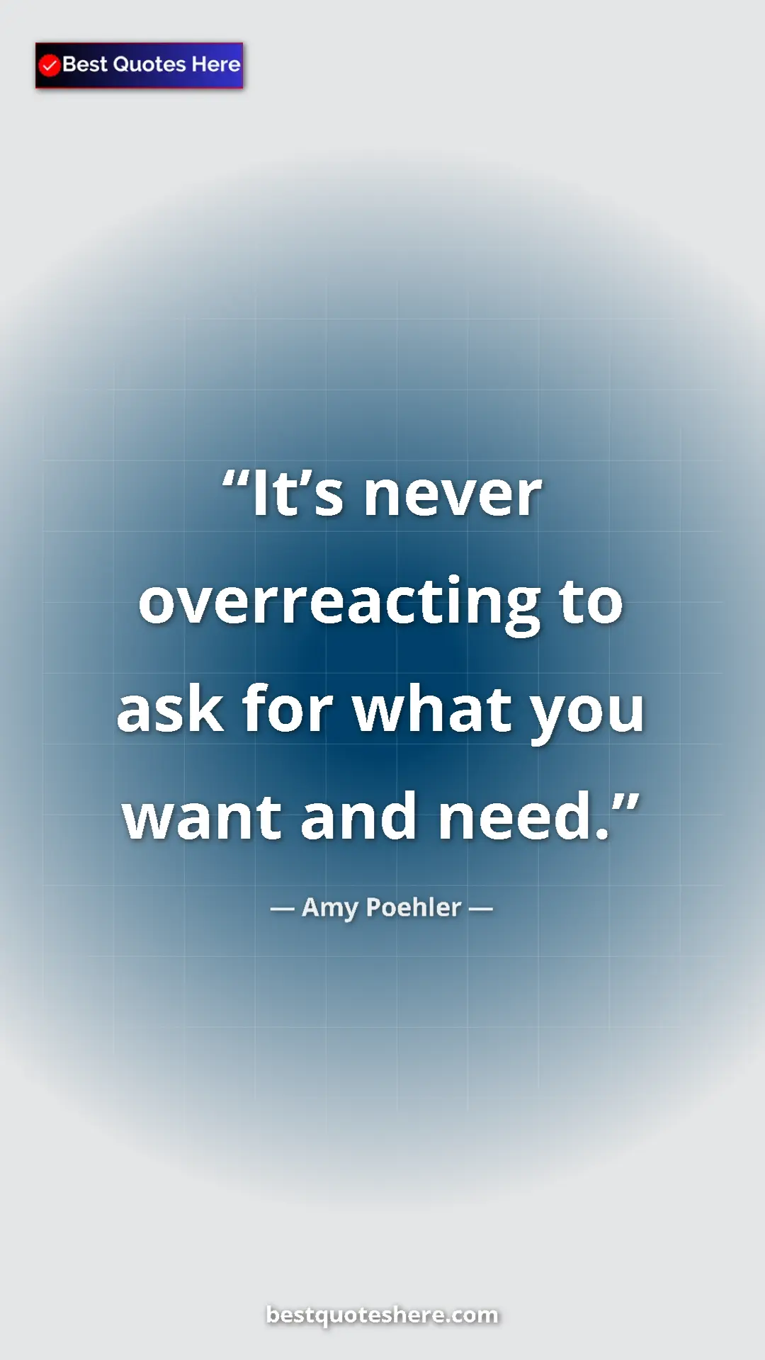 Pinterest quote poster by Amy Poehler: "It’s never overreacting to ask for what you want and need."