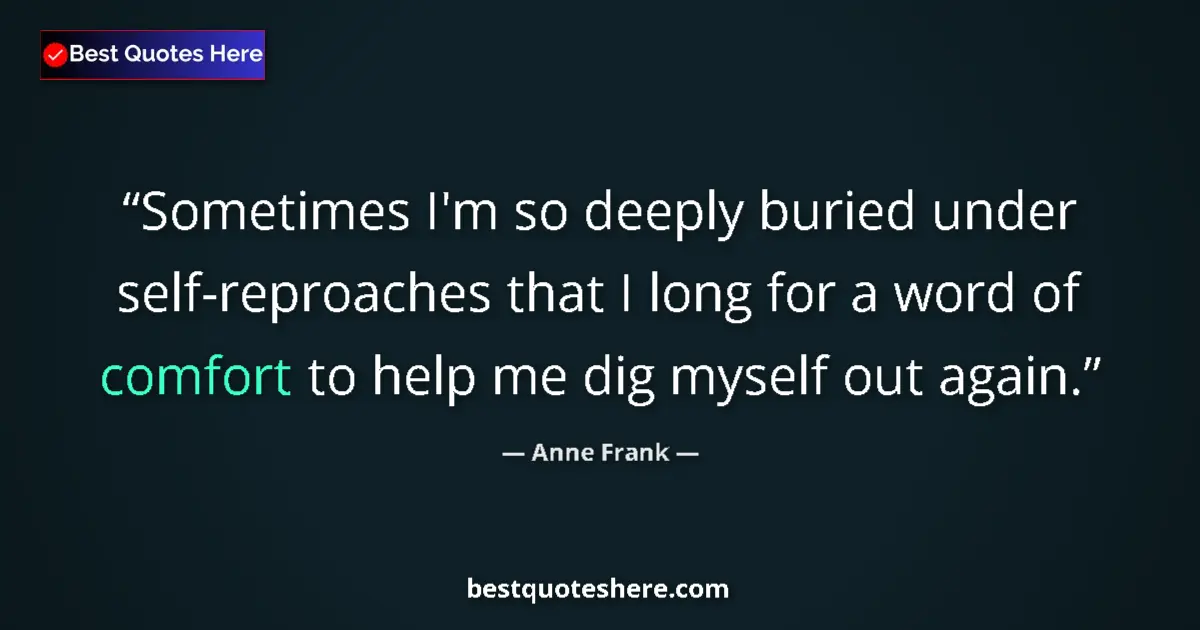 Quote by Anne Frank: Sometimes I'm so deeply buried under self-reproaches that I long for a word of comfort to help me di...