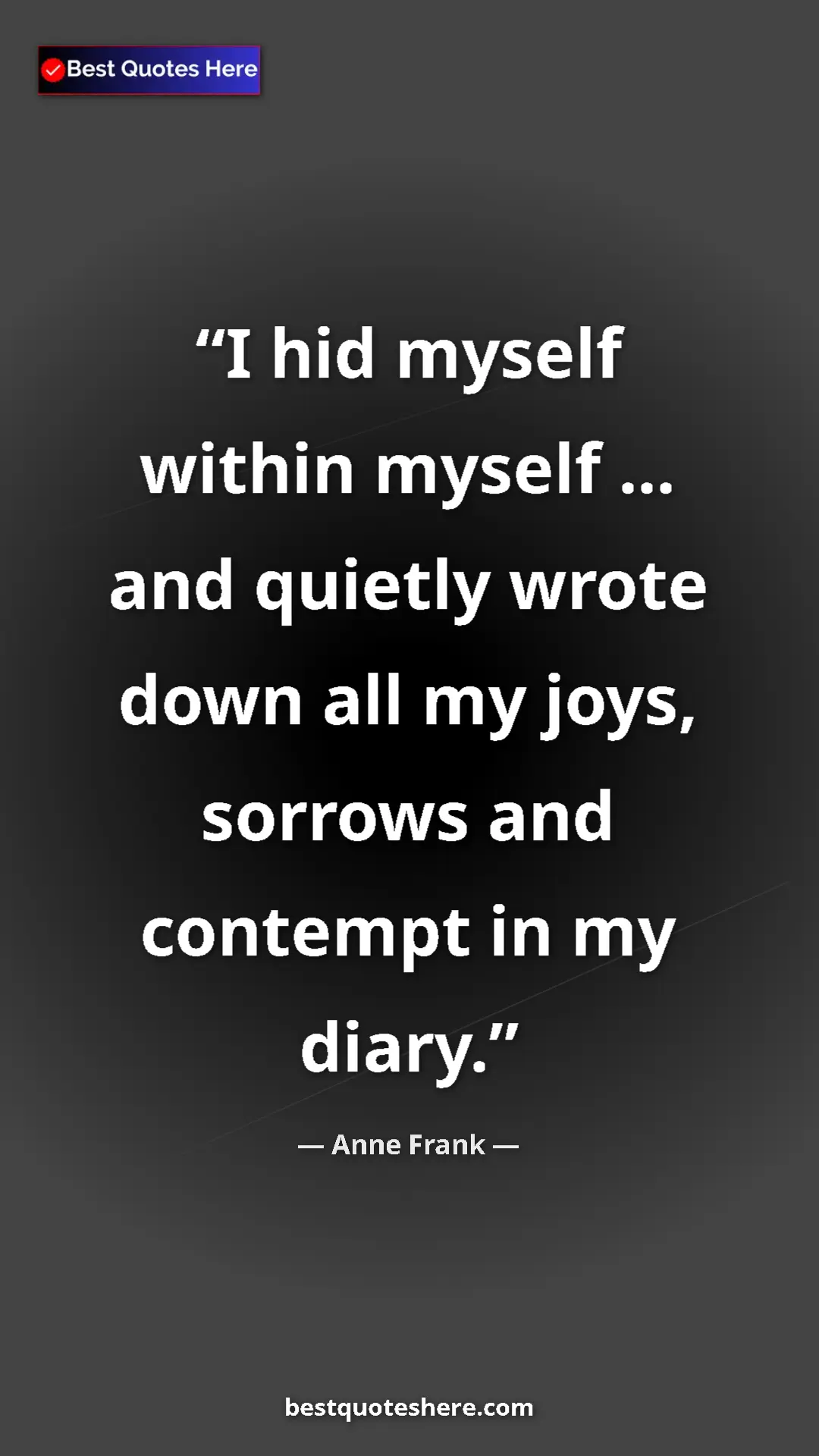 Anne Frank Quote Card: "I hid myself within myself ... and quietly wrote down all..." Pinterest quote poster by Anne Frank: "I hid myself within myself ... and quietly wrote down all..."