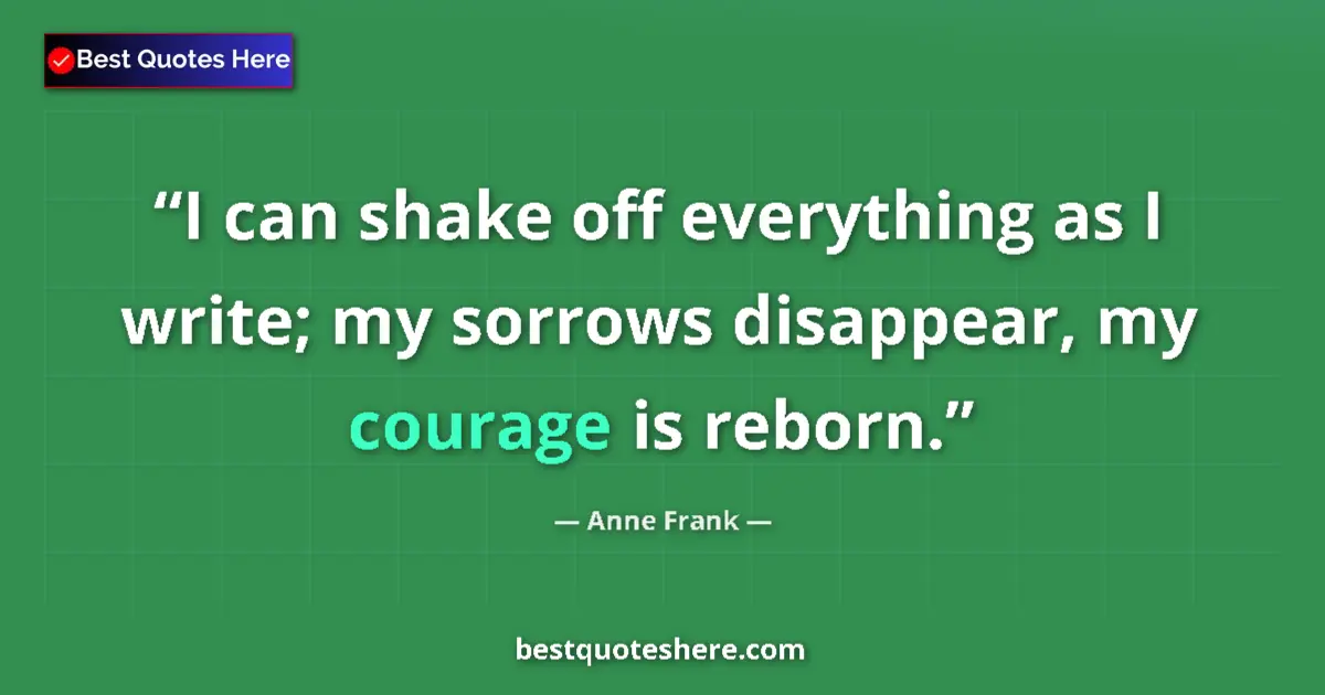 Quote by Anne Frank: I can shake off everything as I write; my sorrows disappear, my courage is reborn....