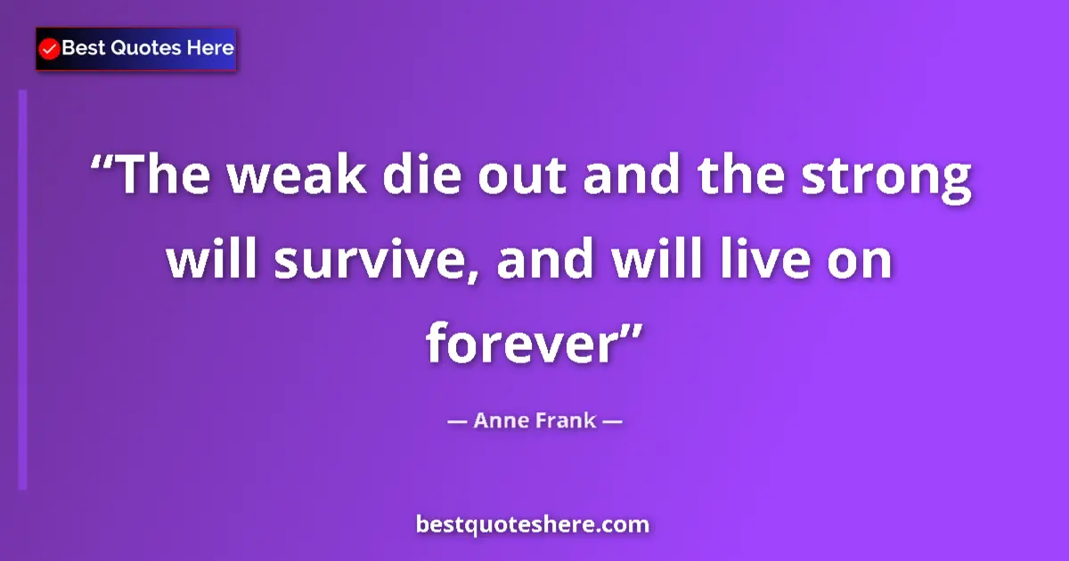 Quote by Anne Frank: The weak die out and the strong will survive, and