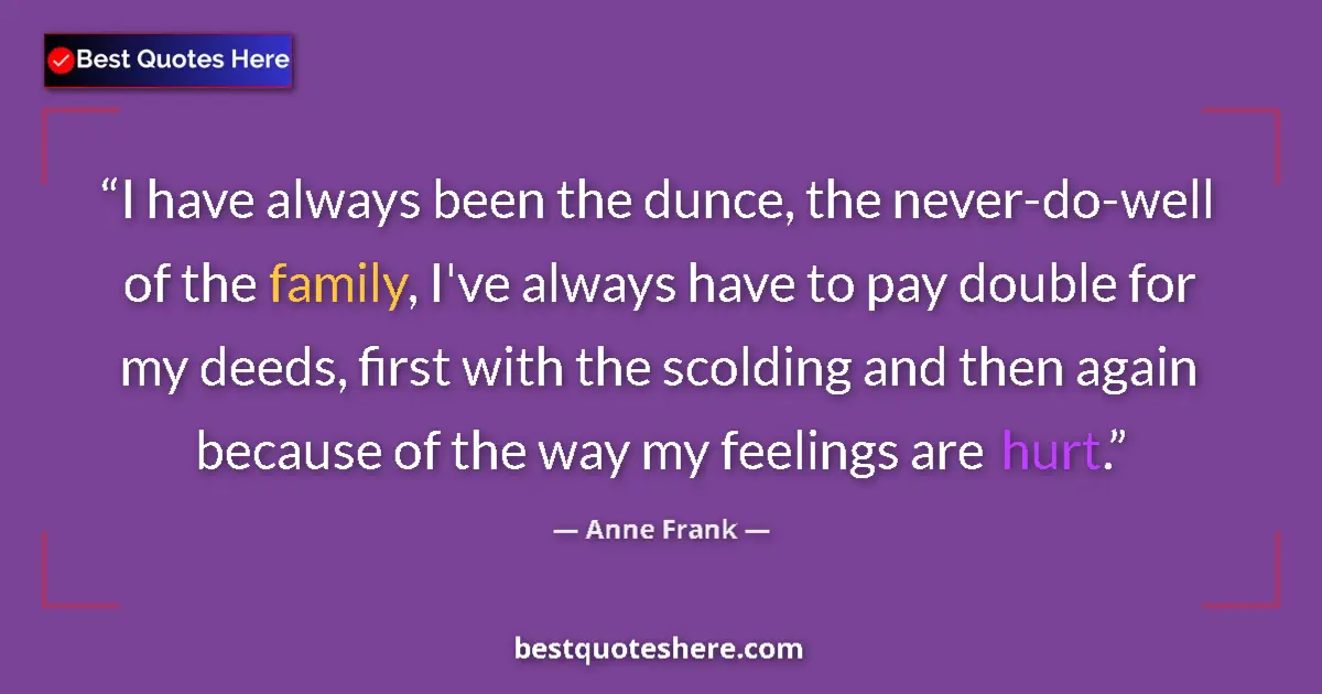 Quote by Anne Frank: I have always been the dunce, the never-do-well of the family, I've always have to pay double for my...