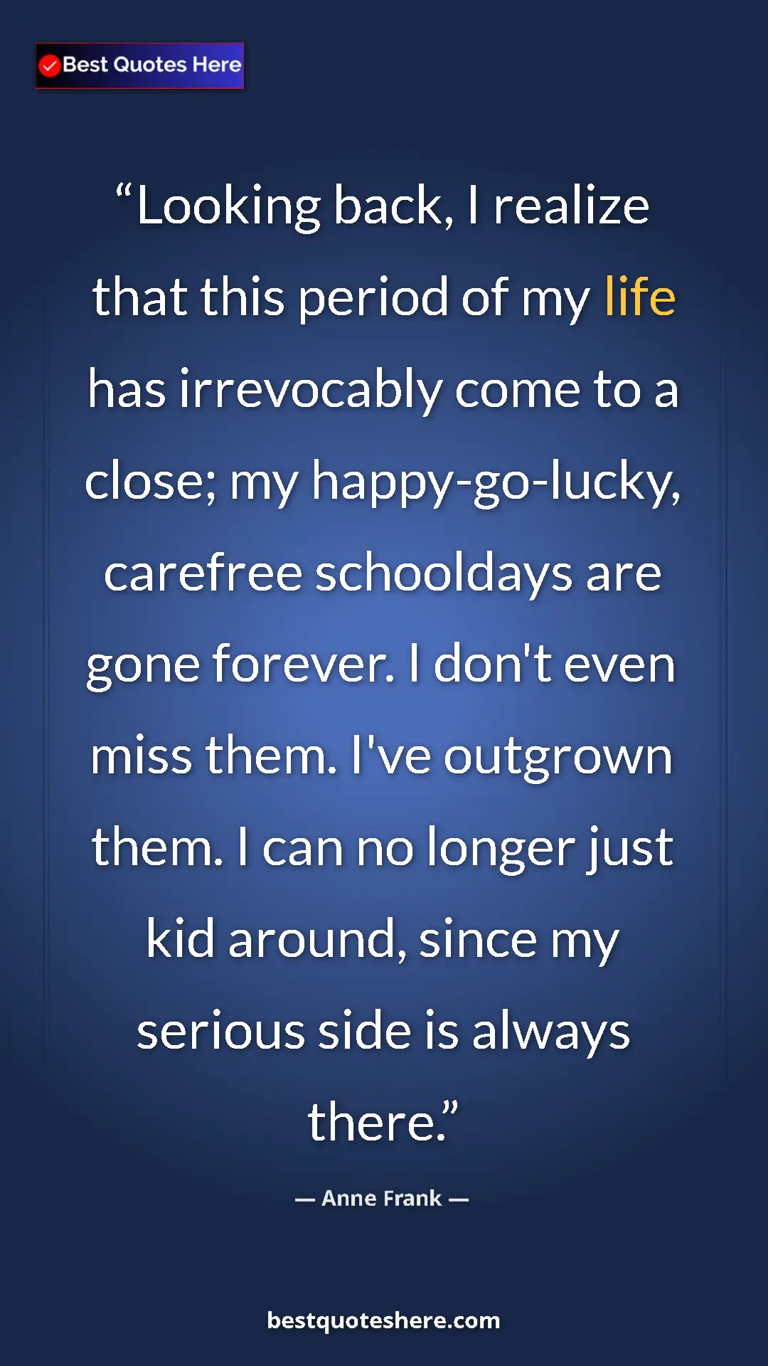 Anne Frank Quote Card: "Looking back, I realize that this period of my life has..." Pinterest quote poster by Anne Frank: "Looking back, I realize that this period of my life has..."