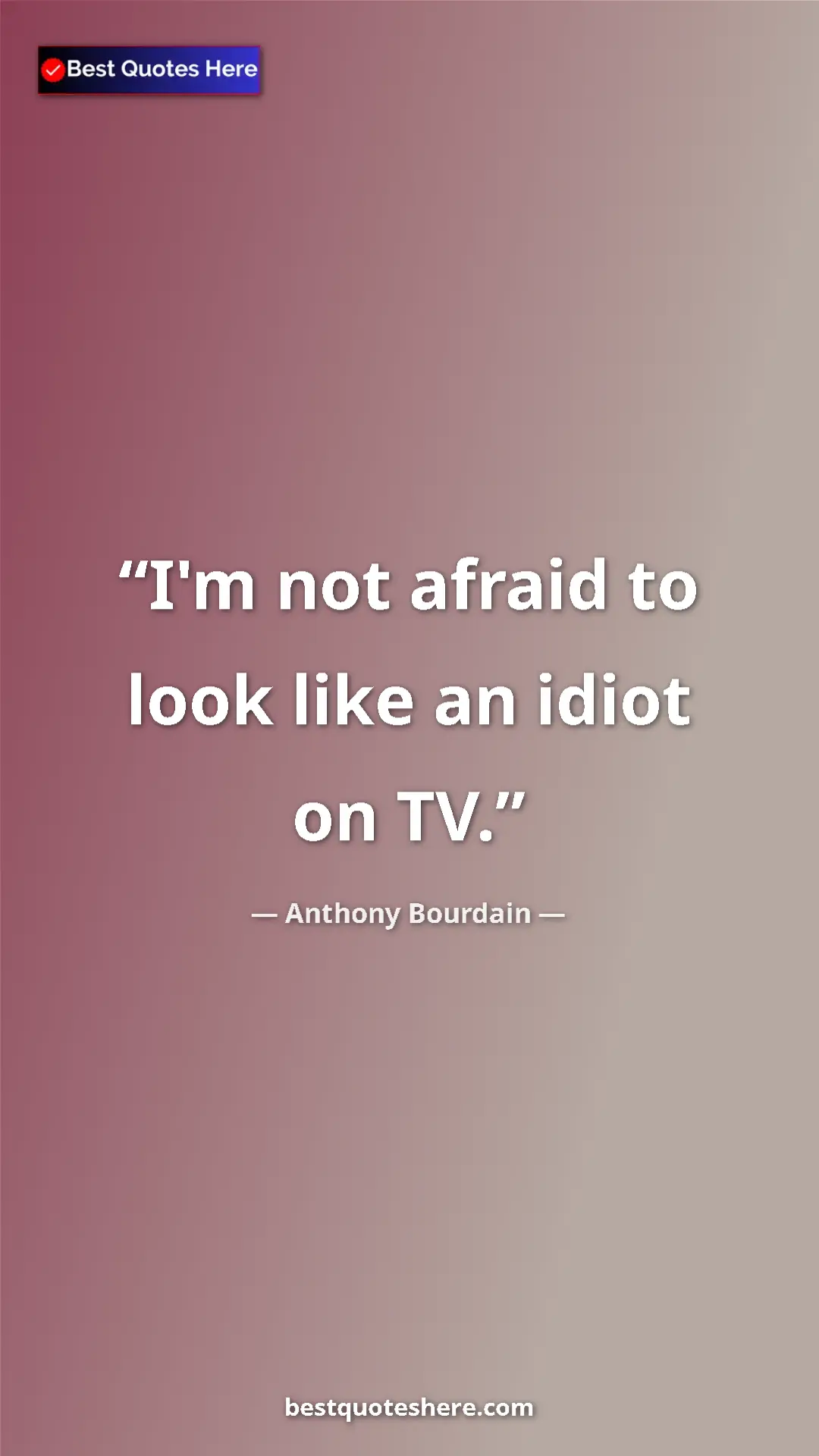 Pinterest quote poster by Anthony Bourdain: "I'm not afraid to look like an idiot on TV."