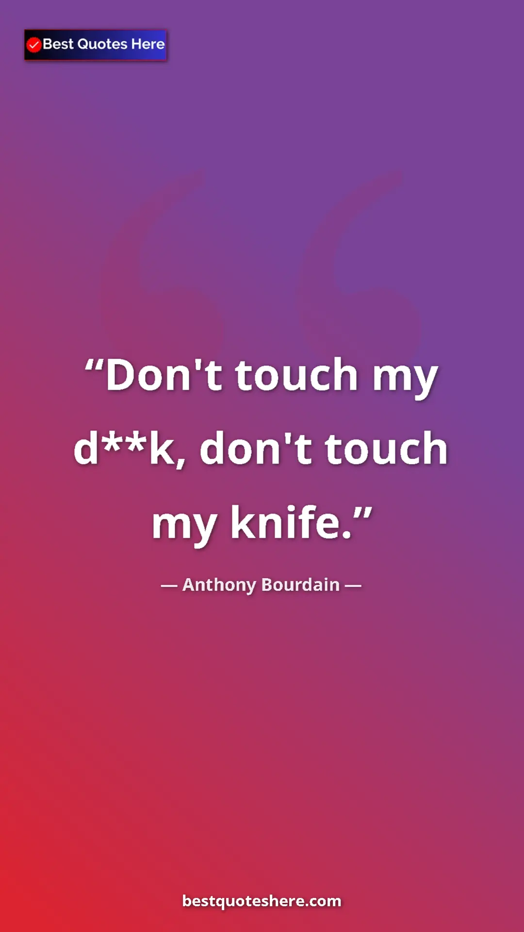 Pinterest quote poster by Anthony Bourdain: "Don't touch my d**k, don't touch my knife."