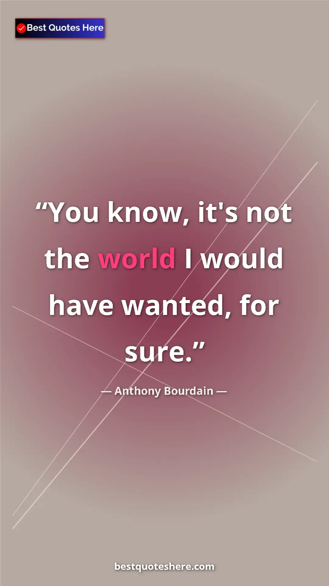 Pinterest quote poster by Anthony Bourdain: "You know, it's not the world I would have wanted, for sure."