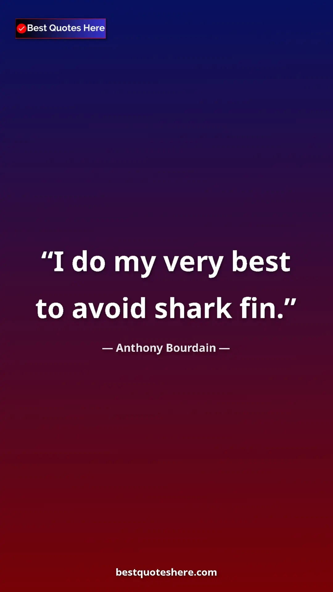 Anthony Bourdain Quote Card: "I do my very best to avoid shark fin." Pinterest quote poster by Anthony Bourdain: "I do my very best to avoid shark fin."