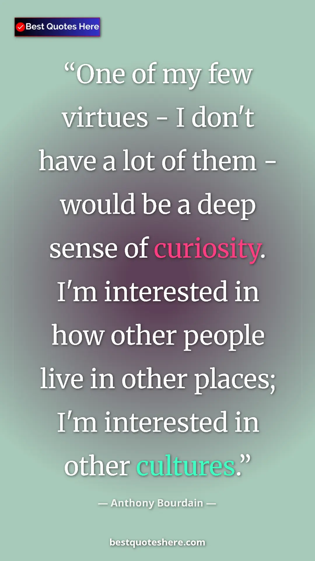 Pinterest quote poster by Anthony Bourdain: "One of my few virtues - I don't have a lot of them - would..."