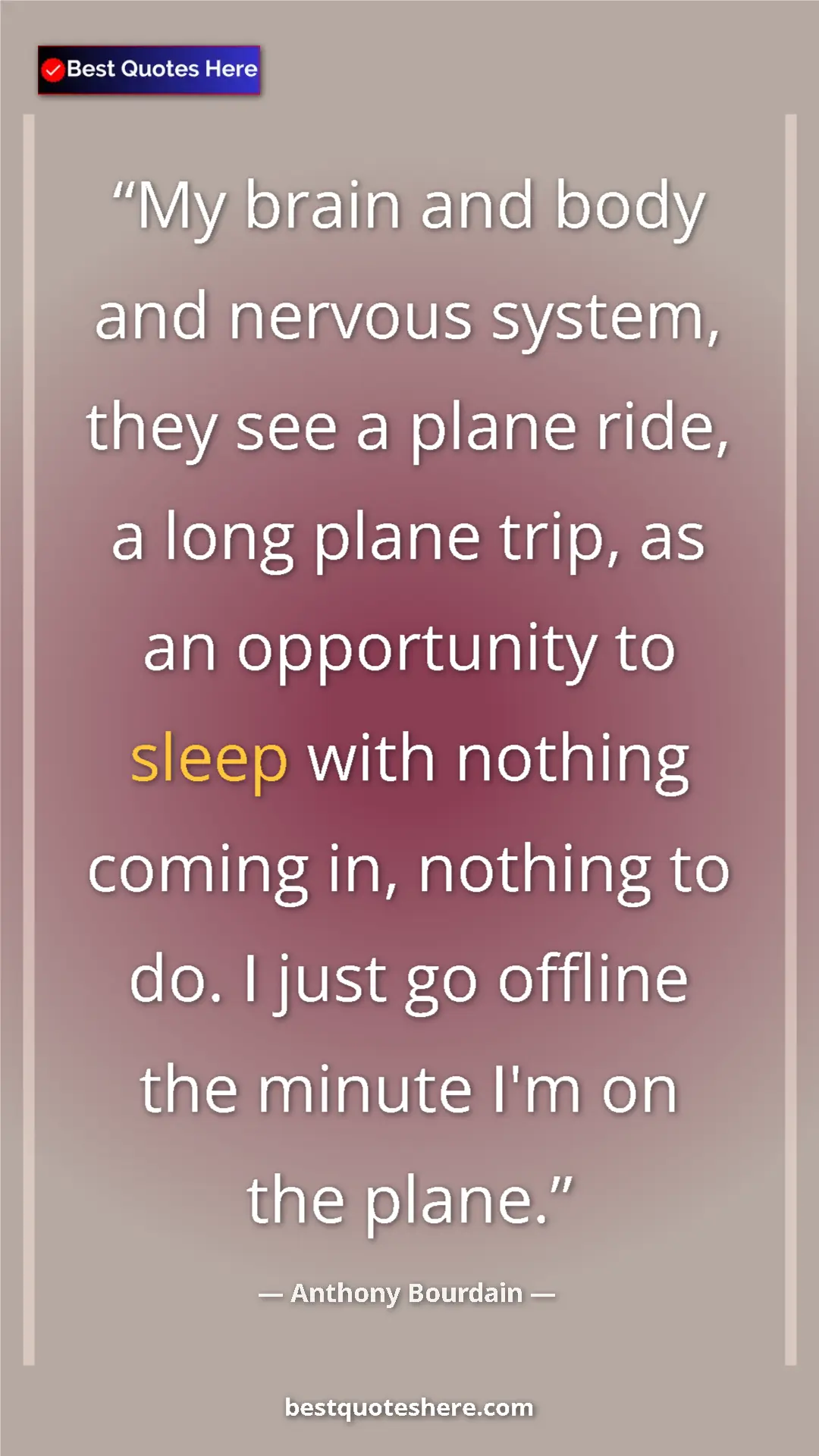 Pinterest quote poster by Anthony Bourdain: "My brain and body and nervous system, they see a plane..."
