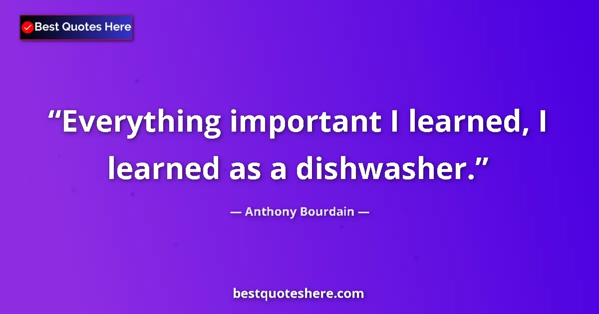 Quote by Anthony Bourdain: Everything important I learned, I learned as a dishwasher....
