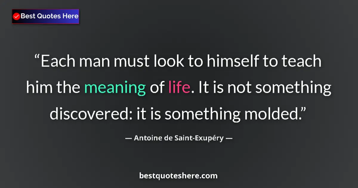 Quote by Antoine de Saint-Exupéry: Each man must look to himself to teach him the meaning of life. It is not something discovered: it i...