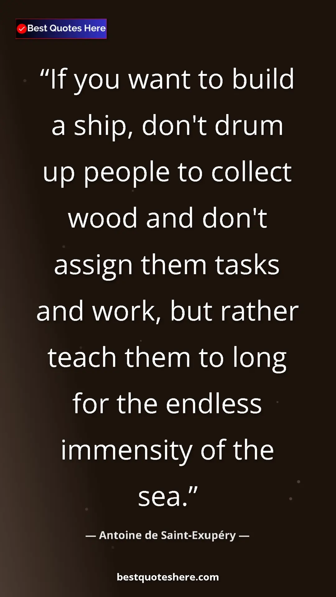 Pinterest quote poster by Antoine de Saint-Exupéry: "If you want to build a ship, don't drum up people to..."