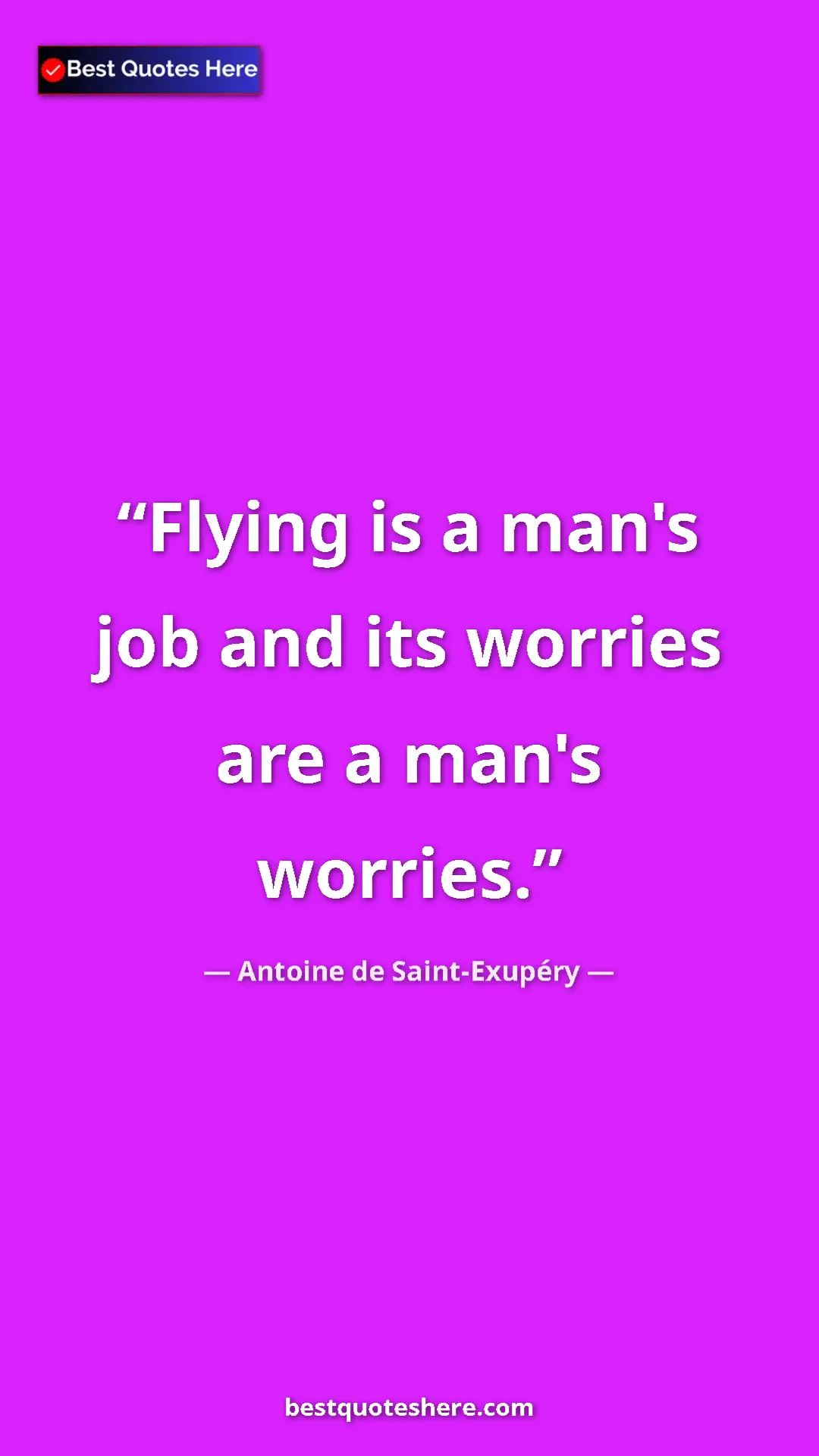 Pinterest quote poster by Antoine de Saint-Exupéry: "Flying is a man's job and its worries are a man's worries."