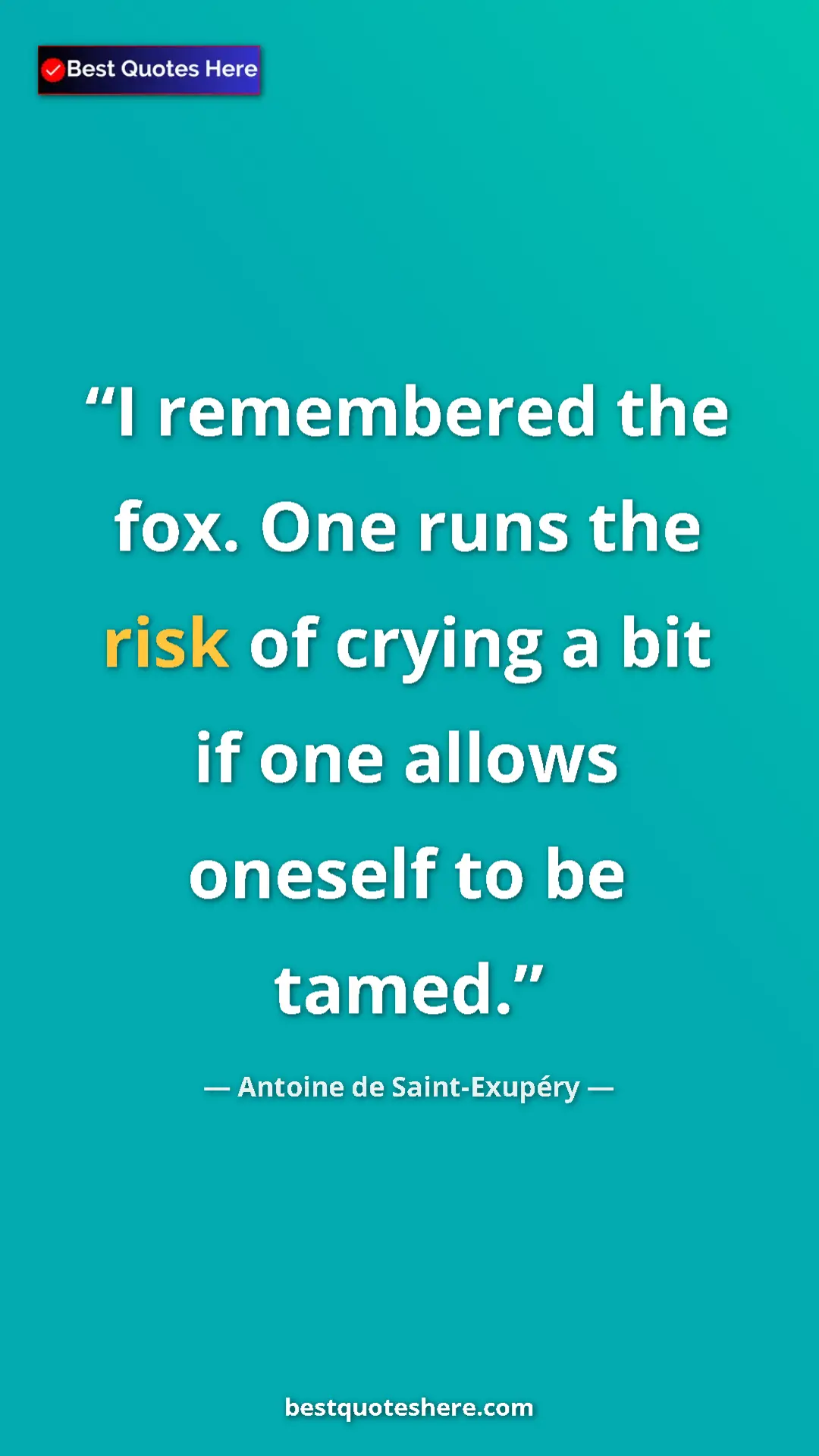 Pinterest quote poster by Antoine de Saint-Exupéry: "I remembered the fox. One runs the risk of crying a bit if..."