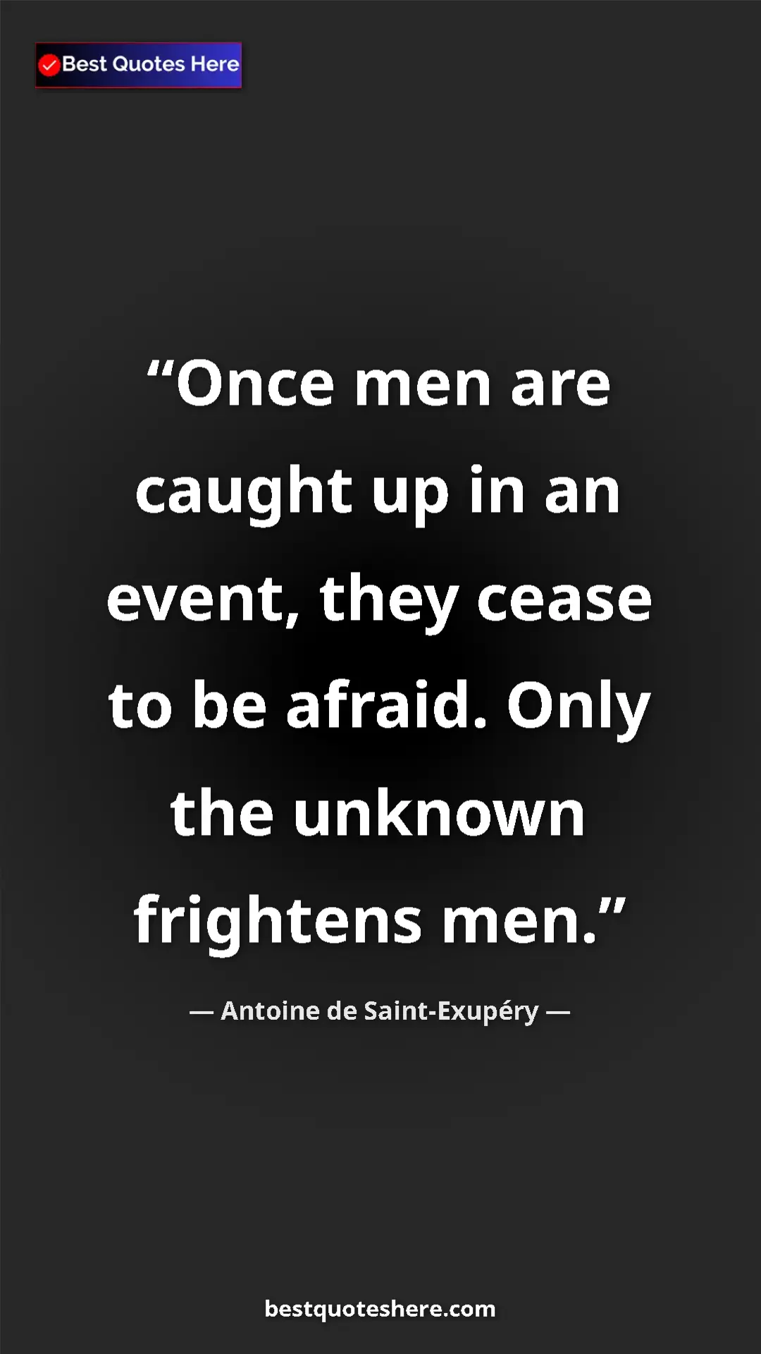 Pinterest quote poster by Antoine de Saint-Exupéry: "Once men are caught up in an event, they cease to be..."