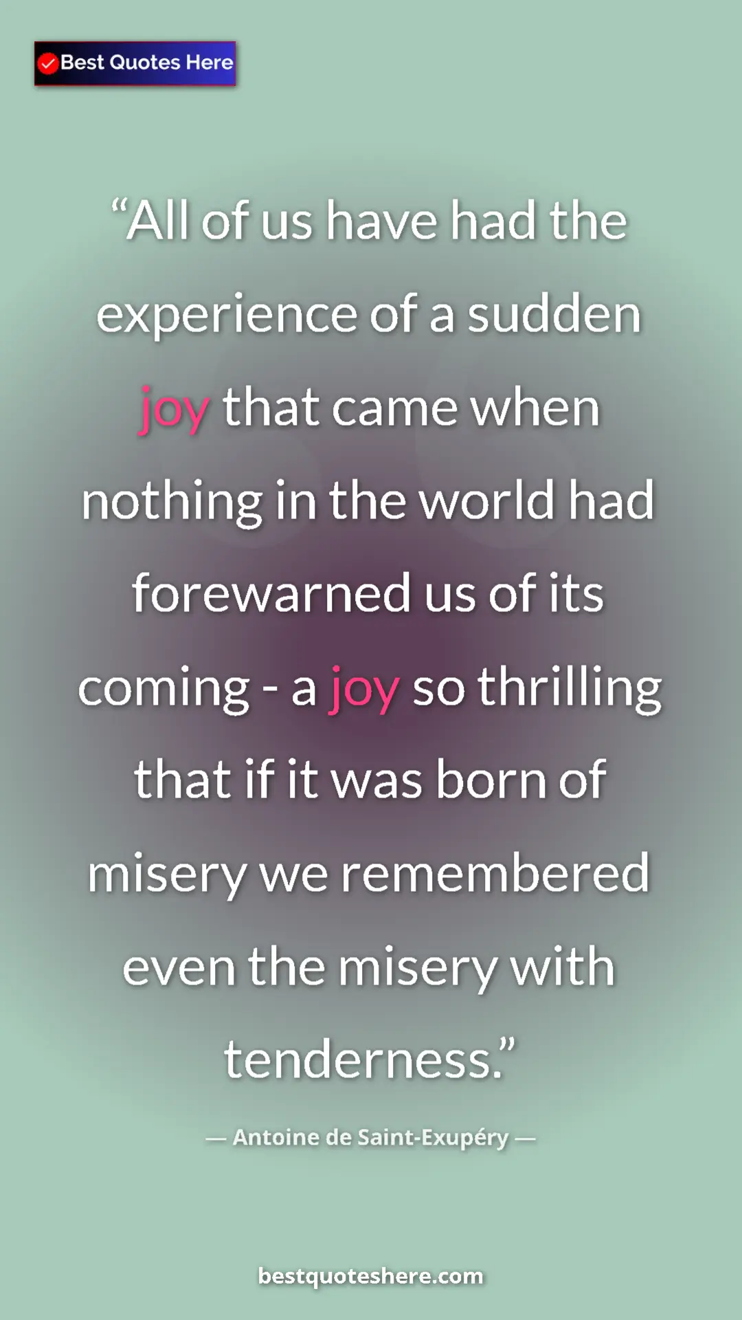 Pinterest quote poster by Antoine de Saint-Exupéry: "All of us have had the experience of a sudden joy that came..."