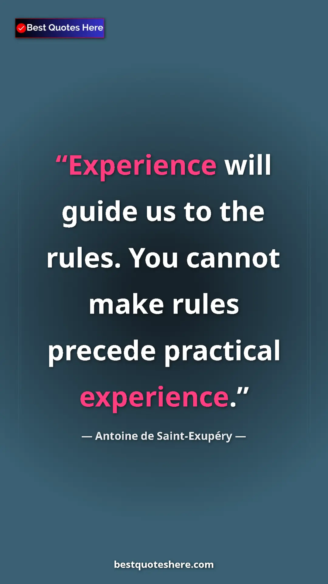Pinterest quote poster by Antoine de Saint-Exupéry: "Experience will guide us to the rules. You cannot make..."