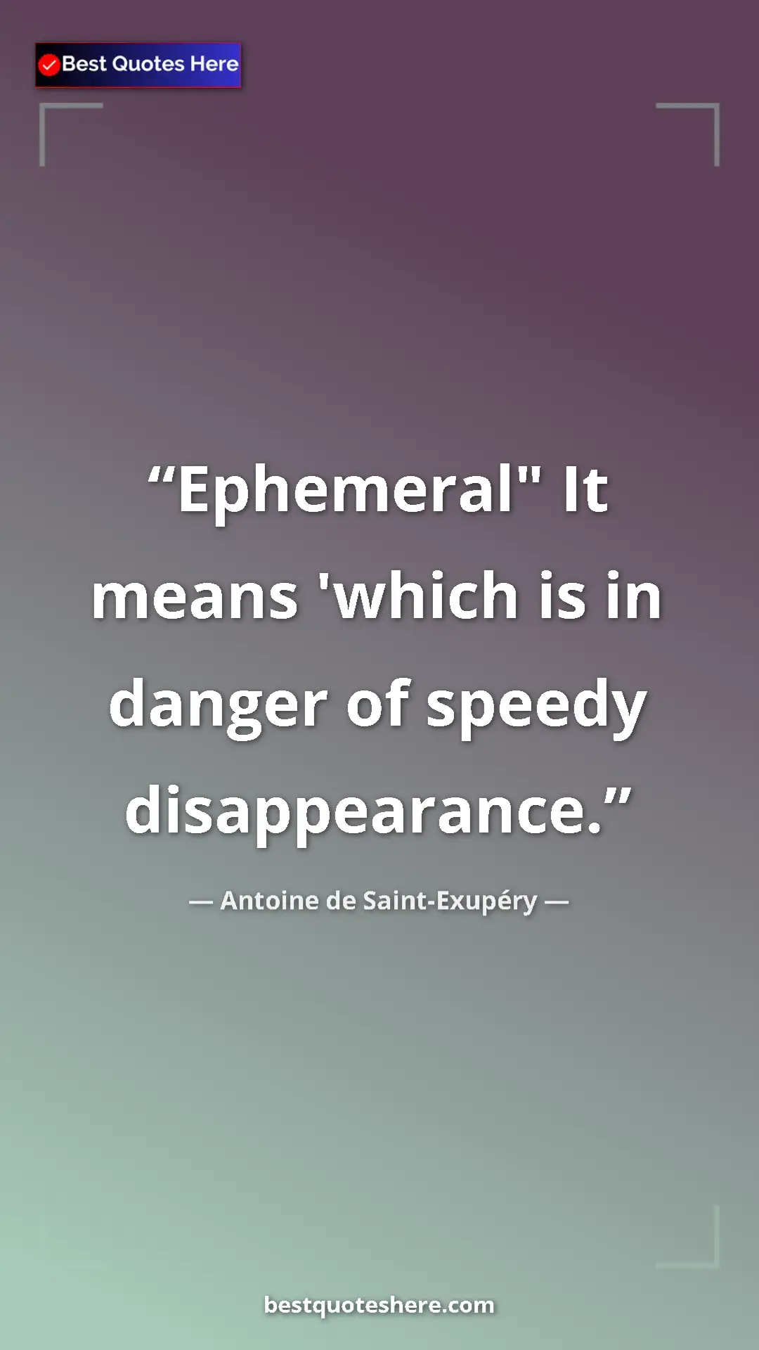 Pinterest quote poster by Antoine de Saint-Exupéry: "Ephemeral" It means 'which is in danger of speedy..."